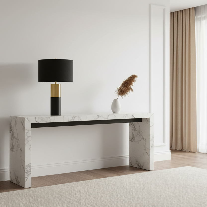 ÉCLAIRAGE - LAMPE DE TABLE 25"H BÉTON NOIR ABAT-JOUR NOIR