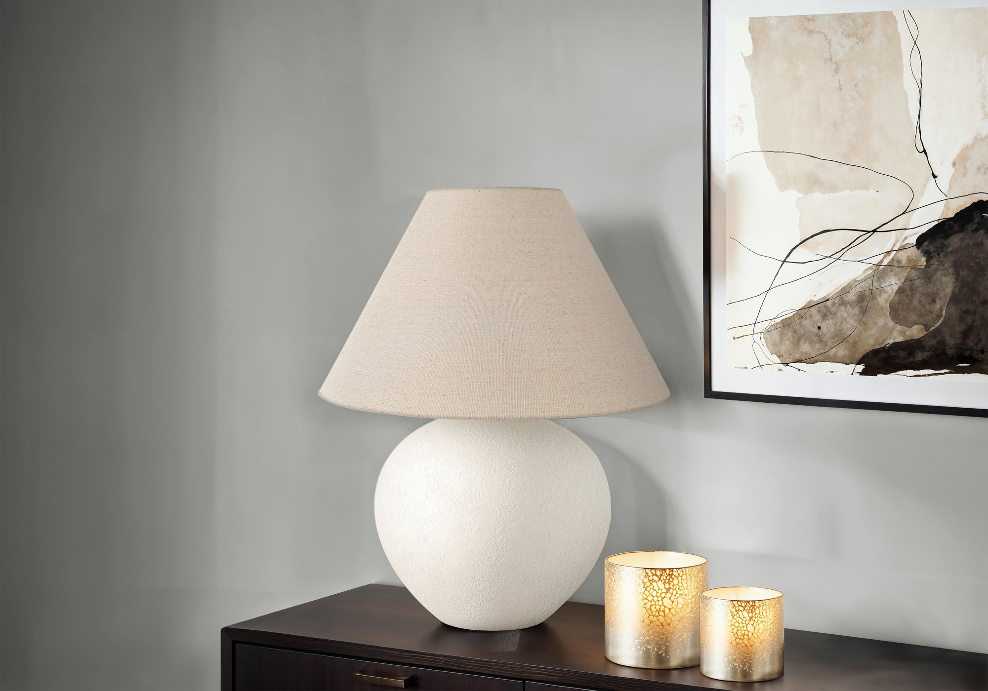 LIGHTING - 16"H TABLE LAMP CREAM SHADE CREAM CERAMIC