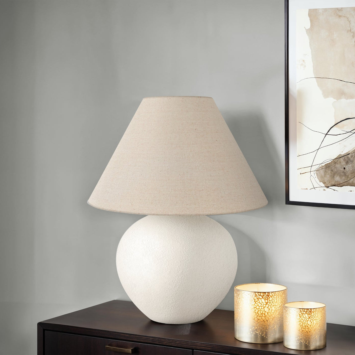 ÉCLAIRAGE - LAMPE DE TABLE 16"H ABAT-JOUR CRÈME CÉRAMIQUE CRÈME