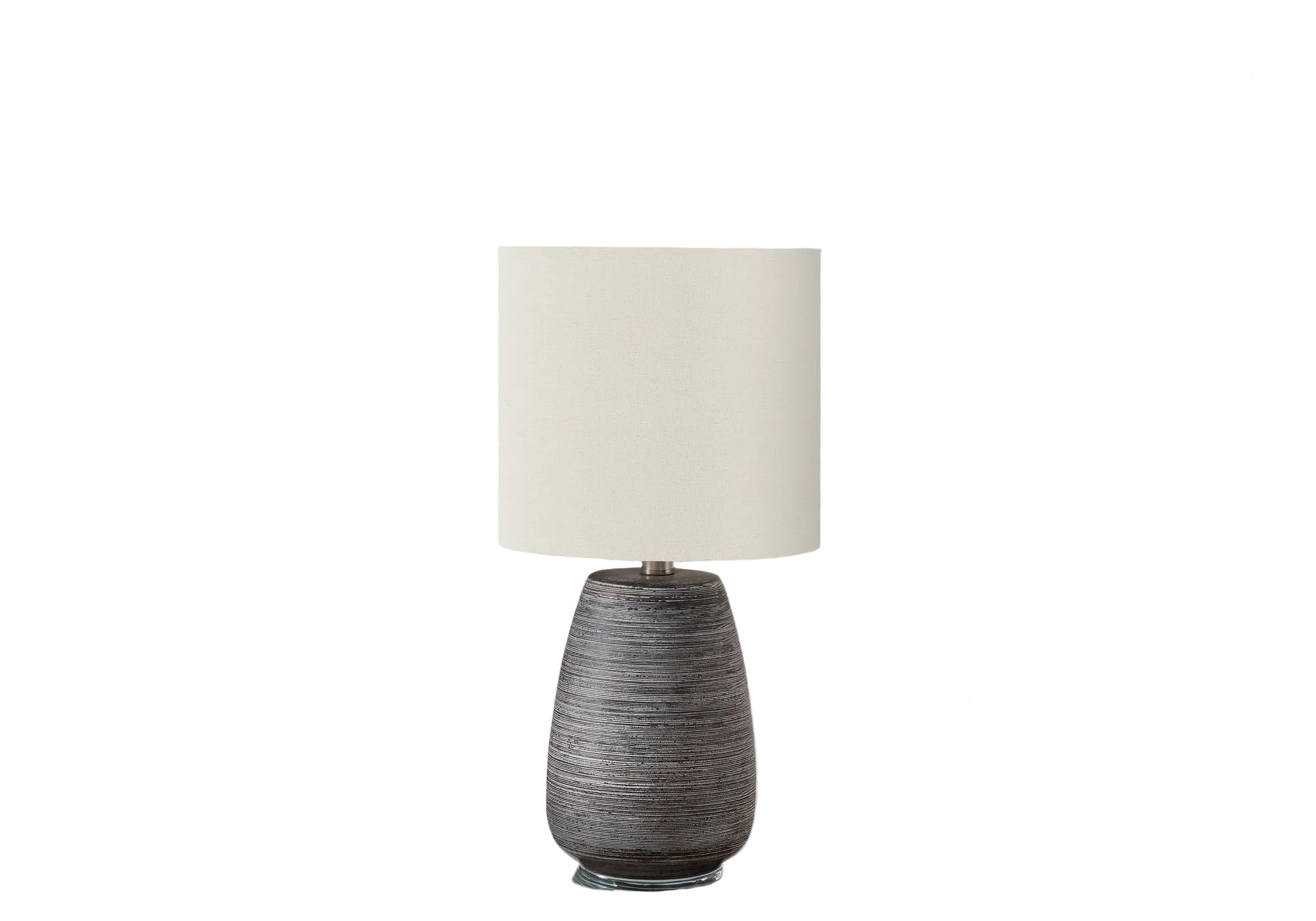 ÉCLAIRAGE - LAMPE DE TABLE 19"H EN CÉRAMIQUE GRISE IVOIRE / ABAT-JOUR CRÈME