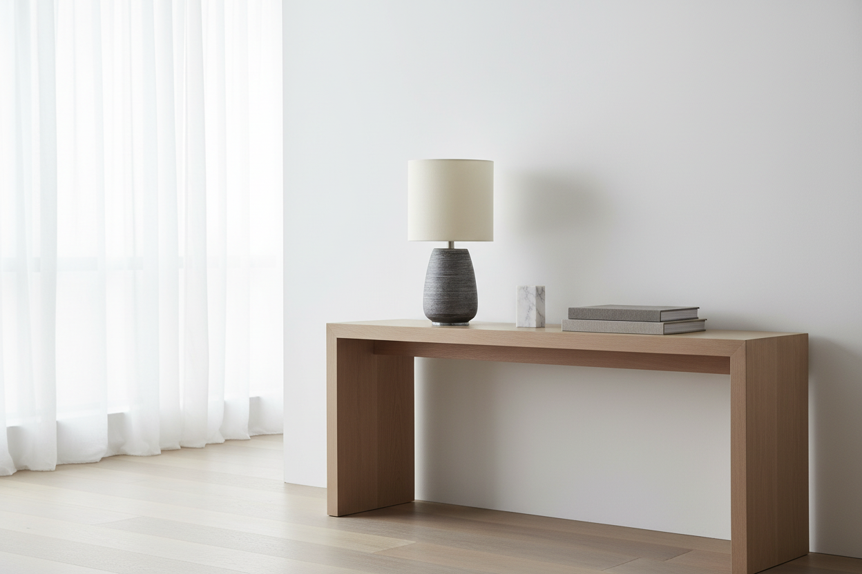 ÉCLAIRAGE - LAMPE DE TABLE 19"H EN CÉRAMIQUE GRISE IVOIRE / ABAT-JOUR CRÈME