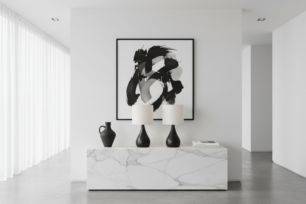 ÉCLAIRAGE - LOT DE 2 LAMPES DE TABLE 18"H MÉTAL NOIR IVOIRE / ABAT-JOUR CRÈME