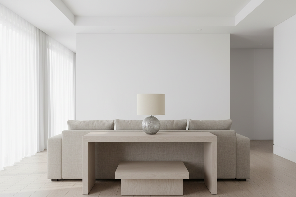 ÉCLAIRAGE - LAMPE DE TABLE 19"H EN RÉSINE GRISE IVOIRE / ABAT-JOUR CRÈME MODERNE