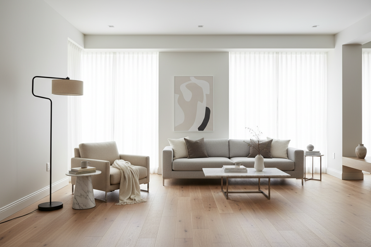 ÉCLAIRAGE - LAMPADAIRE 61"H MÉTAL NOIR ABAT-JOUR BEIGE MODERNE