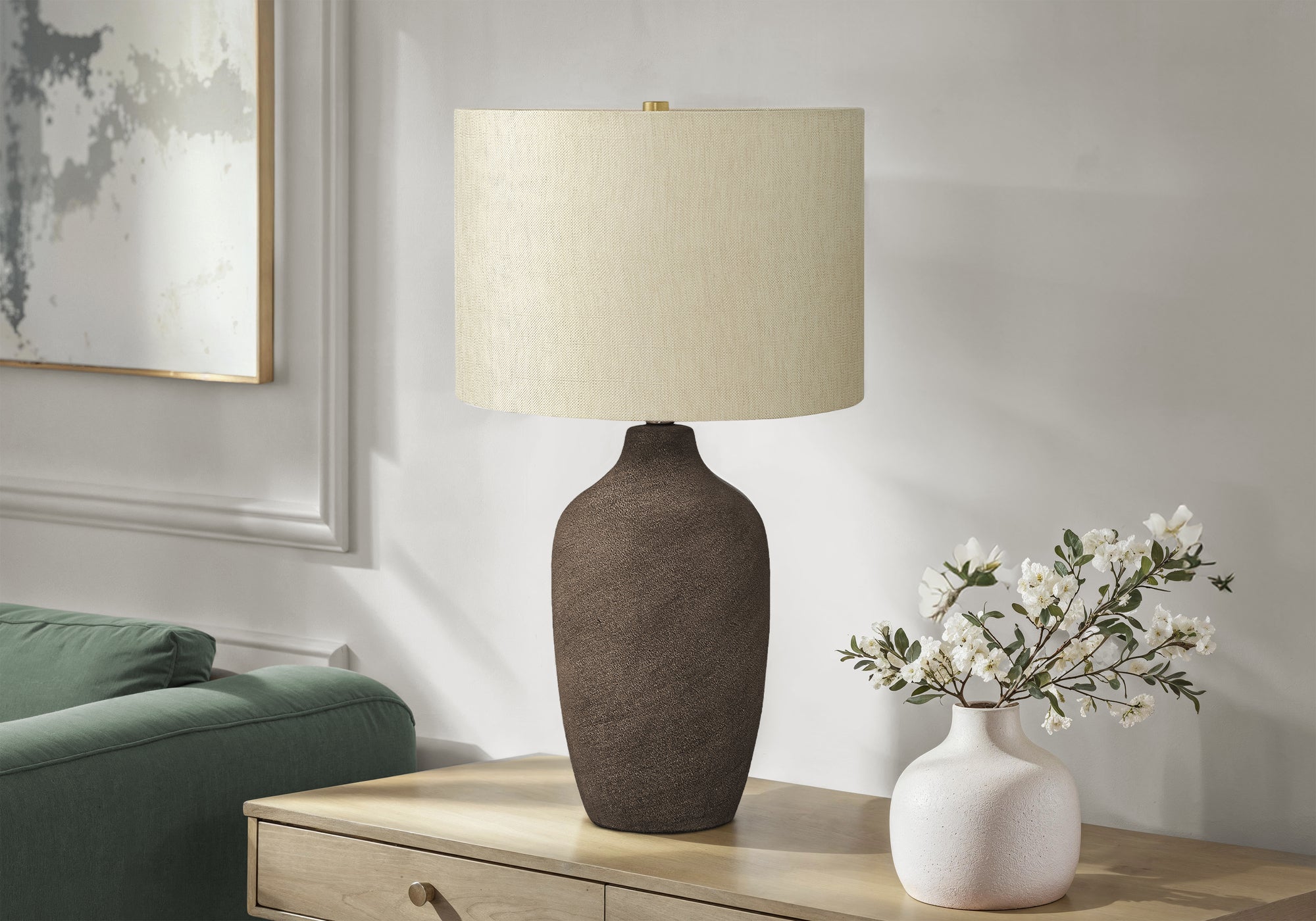 LIGHTING - 27"H TABLE LAMP GREY CERAMIC BEIGE SHADE