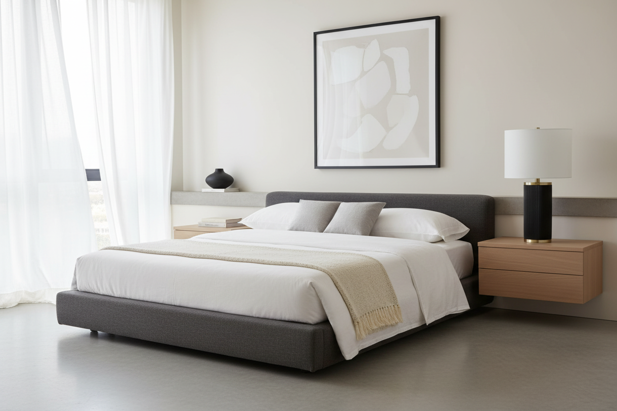 ÉCLAIRAGE - LAMPE DE TABLE 24"H BÉTON NOIR ABAT-JOUR IVOIRE / CRÈME MODERNE