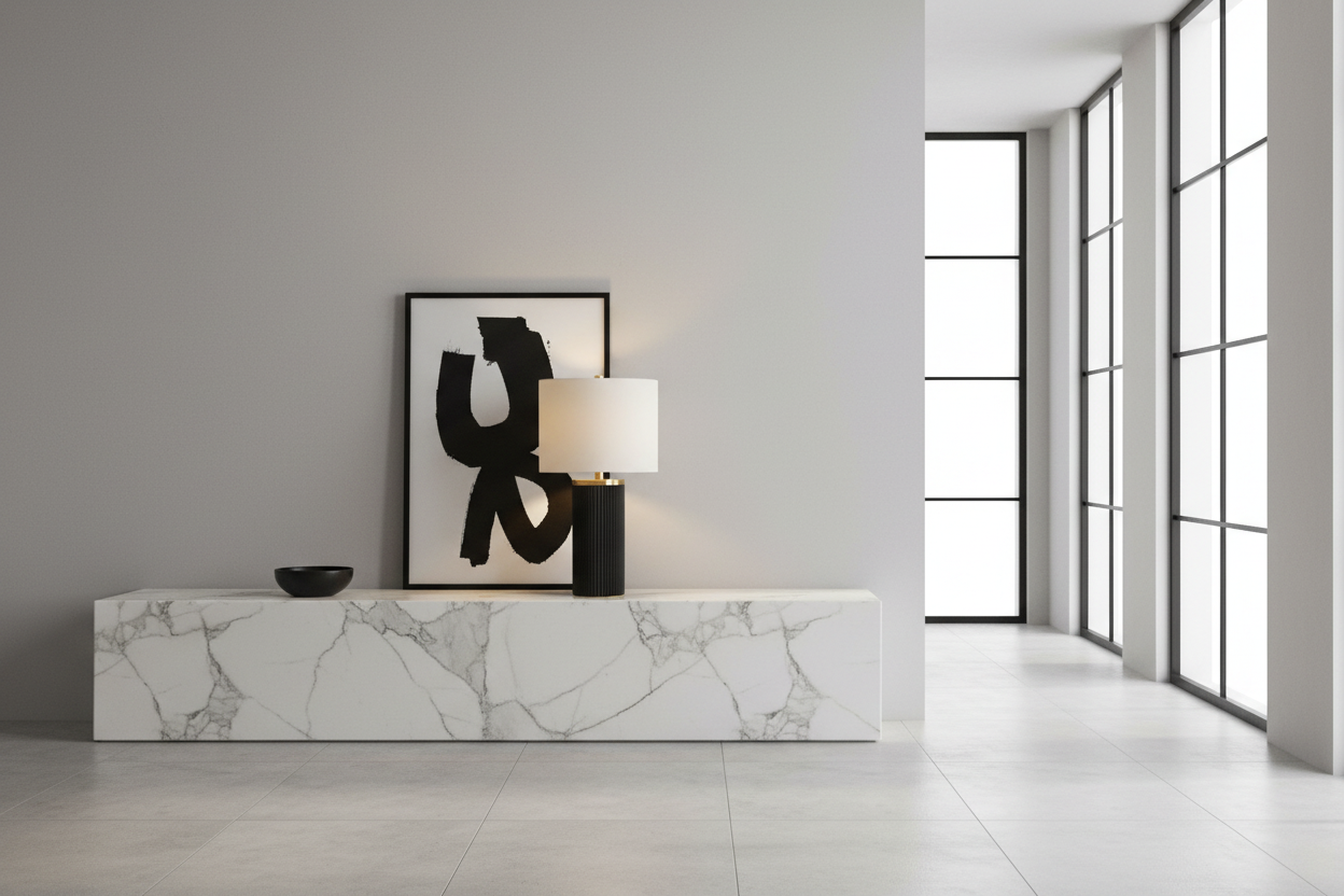 ÉCLAIRAGE - LAMPE DE TABLE 24"H BÉTON NOIR ABAT-JOUR IVOIRE / CRÈME MODERNE