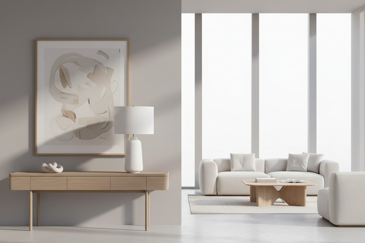 ÉCLAIRAGE - LAMPE DE TABLE 26"H EN CÉRAMIQUE CRÈME IVOIRE / ABAT-JOUR CRÈME MODERNE