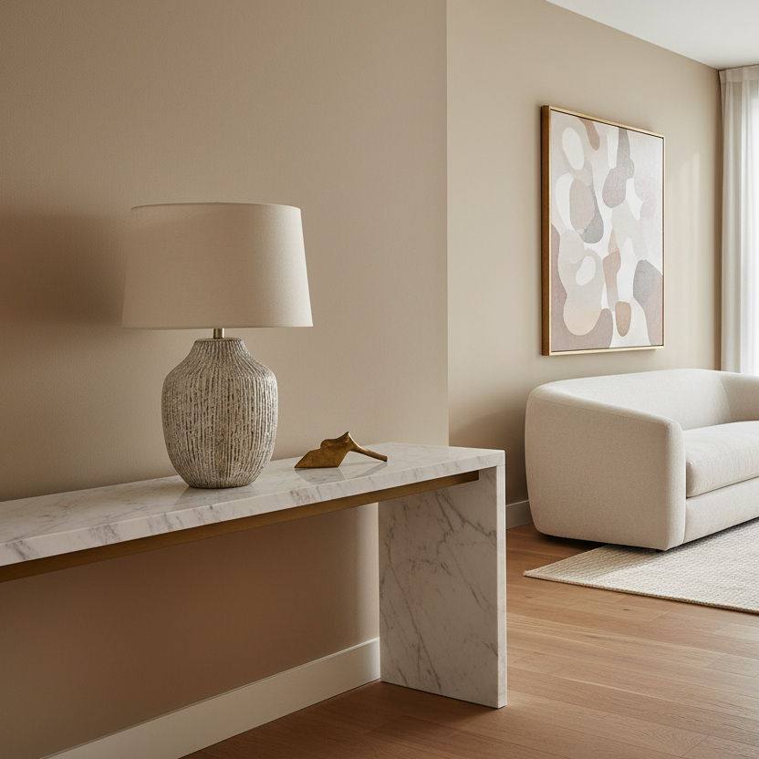 ÉCLAIRAGE - LAMPE DE TABLE 26"H EN CÉRAMIQUE CRÈME IVOIRE / ABAT-JOUR CRÈME