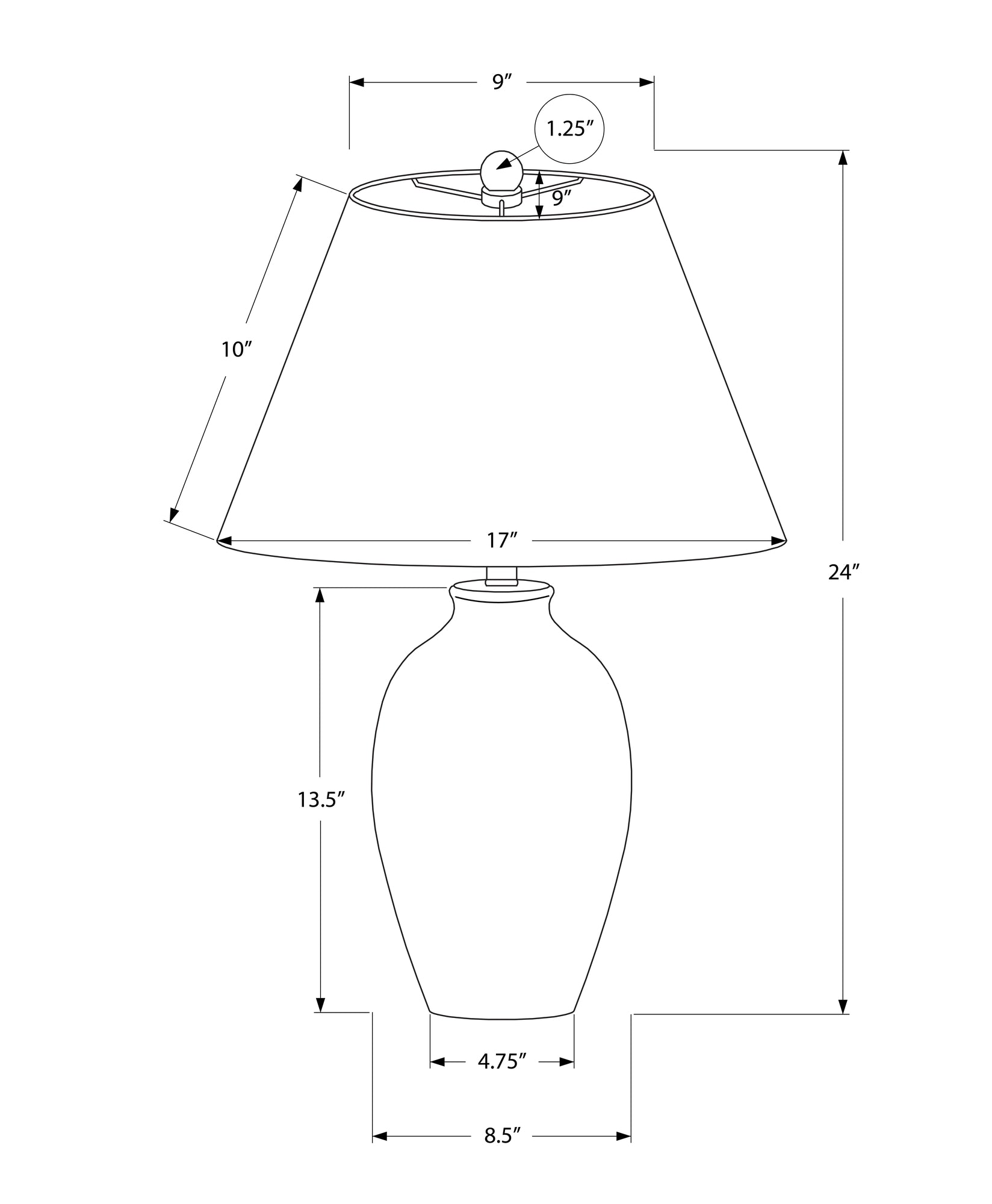 ÉCLAIRAGE - LAMPE DE TABLE 24"H EN CÉRAMIQUE NOIRE ABAT-JOUR IVOIRE / CRÈME MODERNE