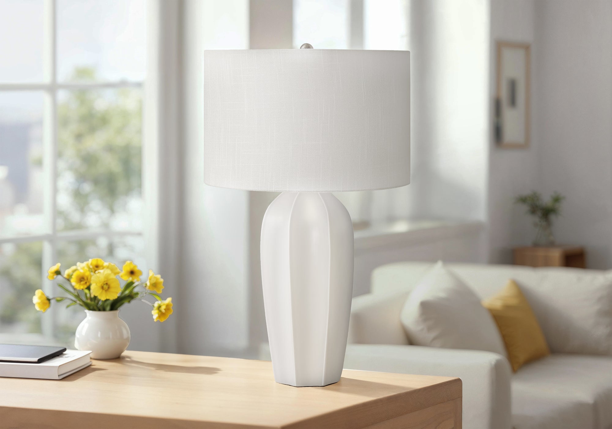 LIGHTING - 27"H TABLE LAMP CREAM CERAMIC IVORY / CREAM SHADE MODERN