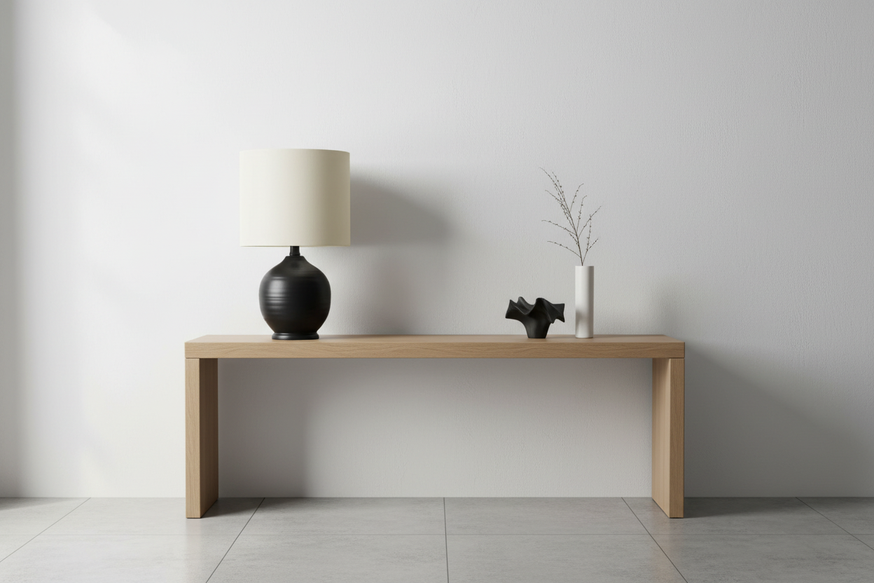 ÉCLAIRAGE - LAMPE DE TABLE 17"H EN CÉRAMIQUE NOIRE IVOIRE / ABAT-JOUR CRÈME