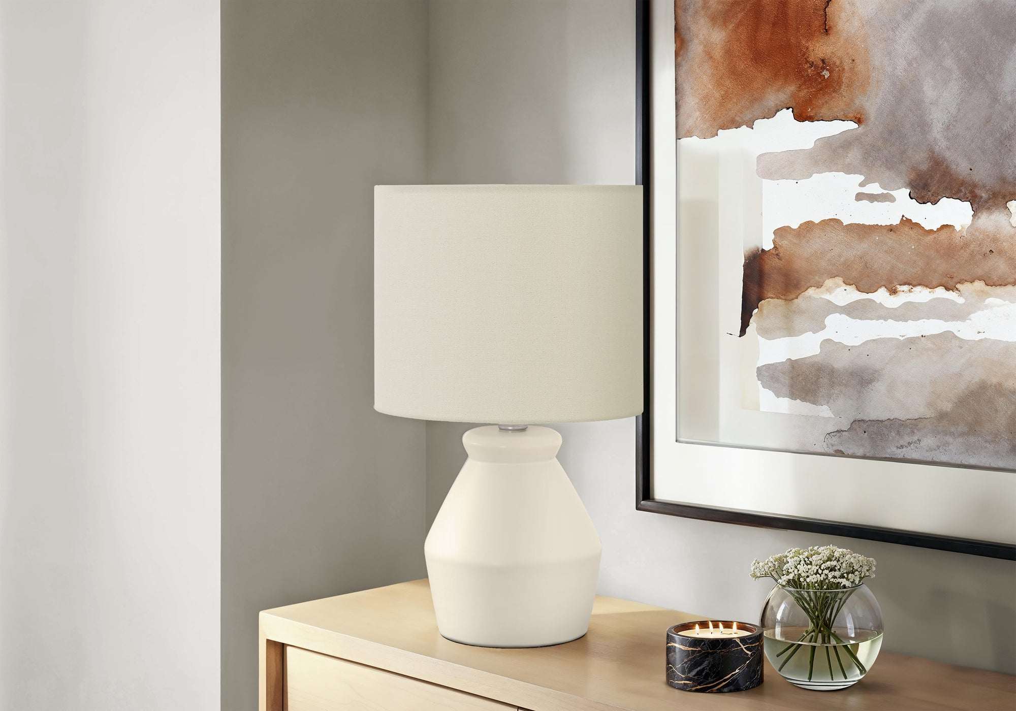 LIGHTING - 17"H TABLE LAMP CREAM CERAMIC IVORY / CREAM SHADE MODERN
