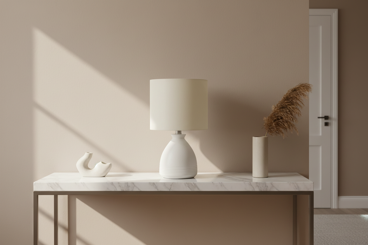 ÉCLAIRAGE - LAMPE DE TABLE 17"H EN CÉRAMIQUE CRÈME IVOIRE / ABAT-JOUR CRÈME MODERNE