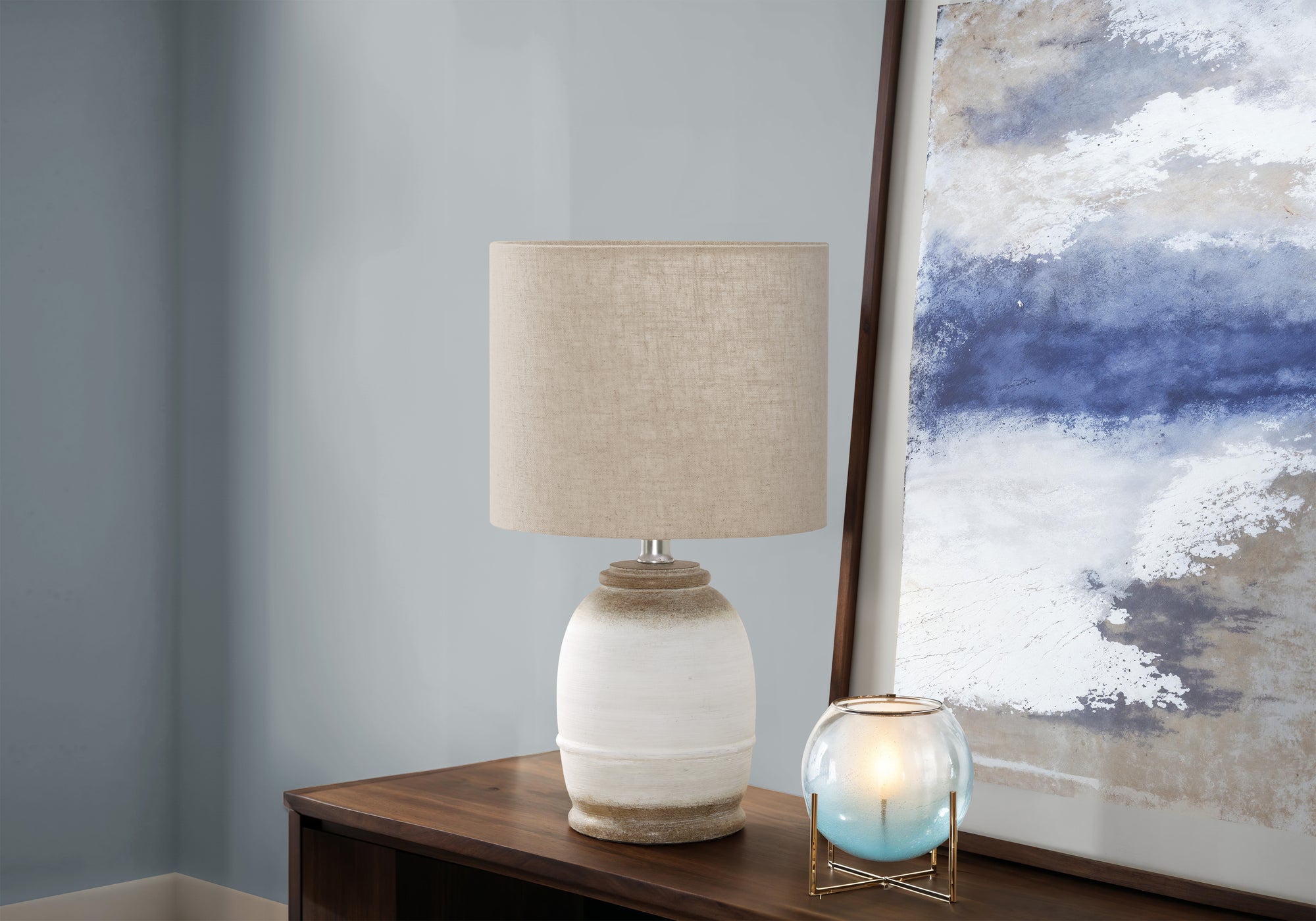 LIGHTING - 16"H TABLE LAMP CREAM RESIN BEIGE SHADE
