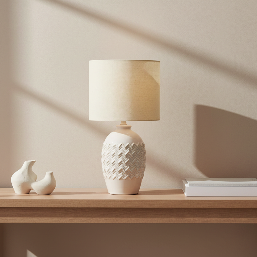 LIGHTING - TABLE LAMP 19"H IVORY CERAMIC IVORY / CREAM SHADE