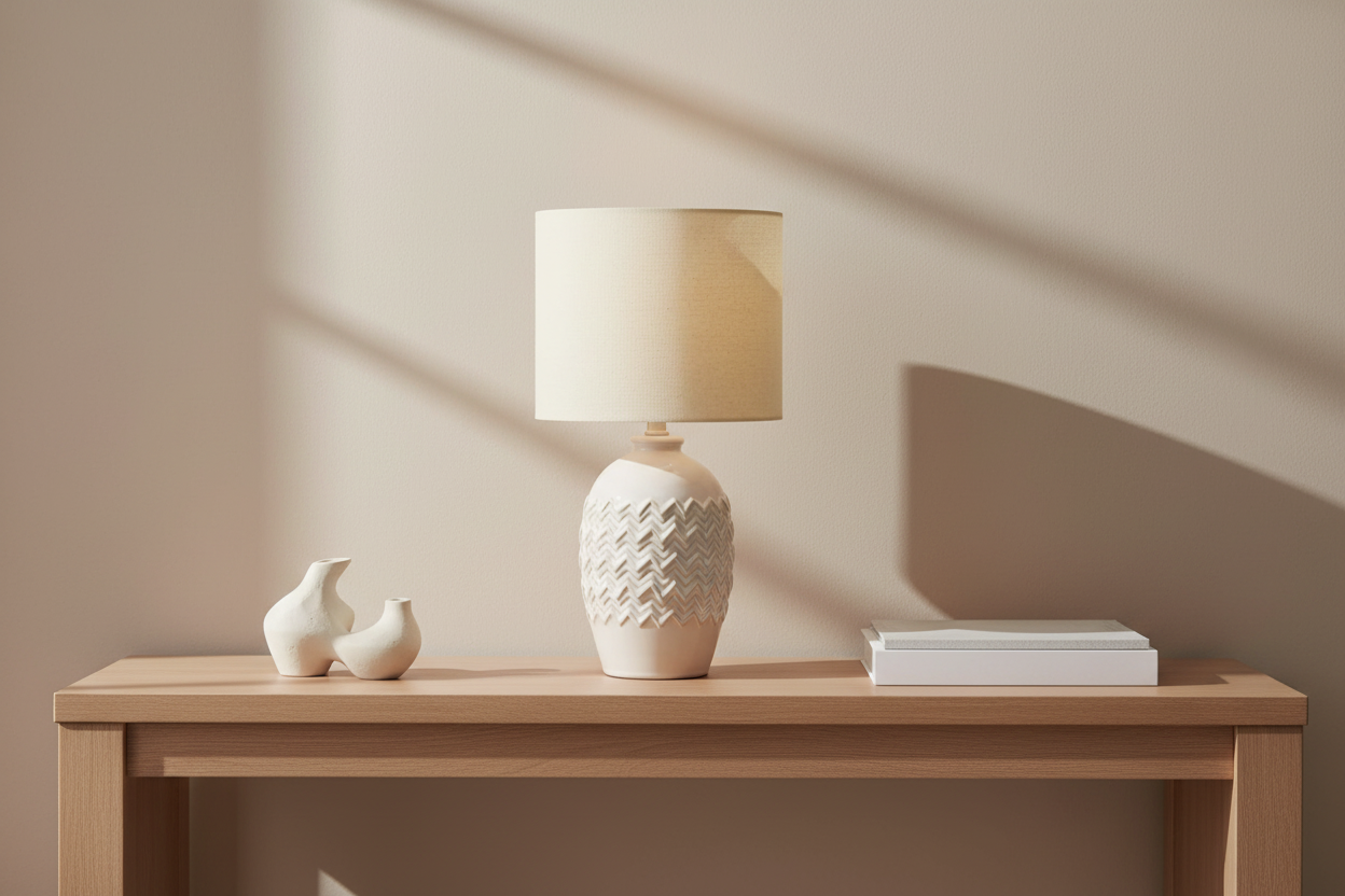 ÉCLAIRAGE - LAMPE DE TABLE 19"H IVOIRE CÉRAMIQUE IVOIRE / ABAT-JOUR CRÈME