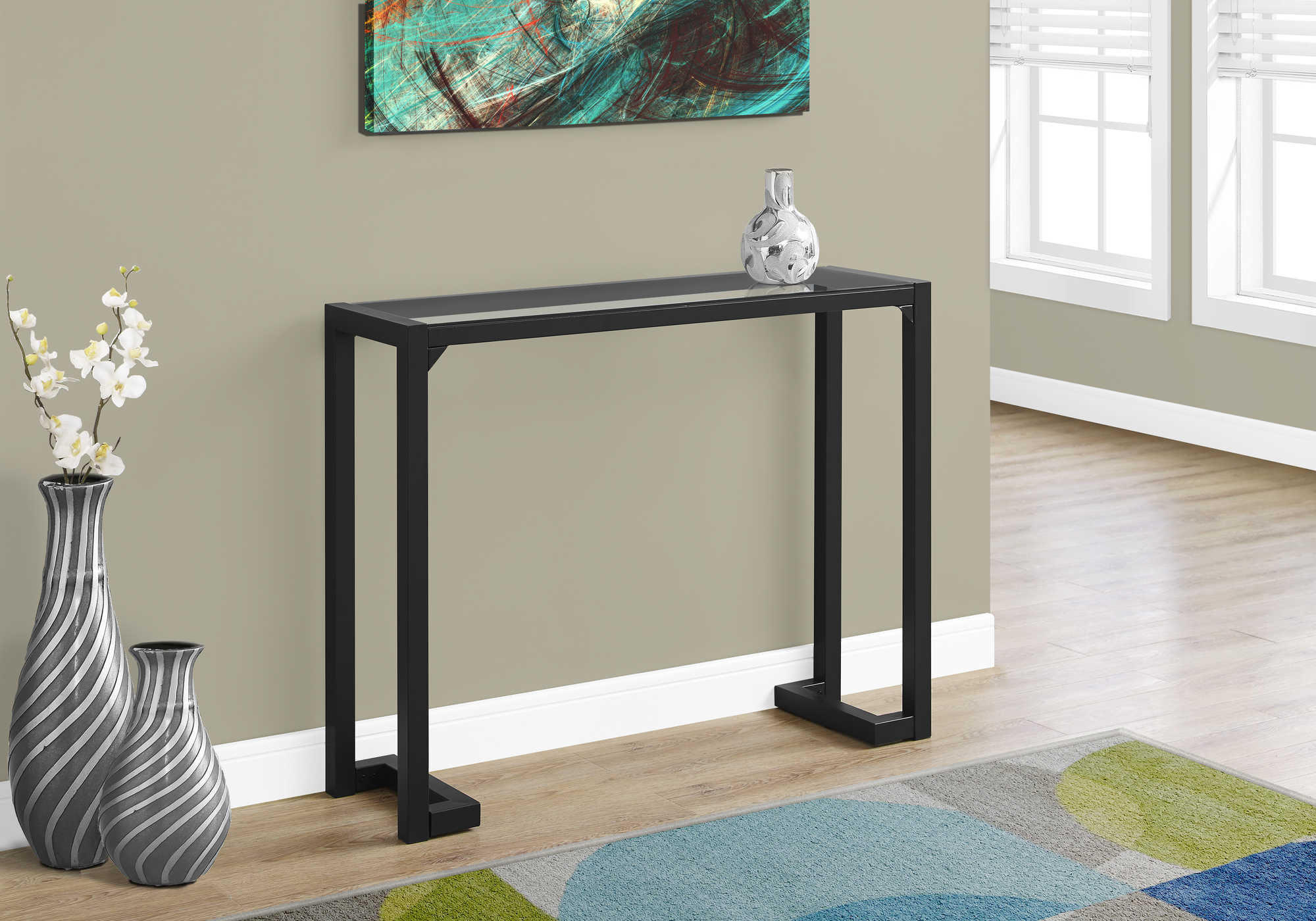 TABLE D'APPOINT - 42"L / NOIR / CONSOLE D'ENTRÉE EN VERRE TREMPÉ