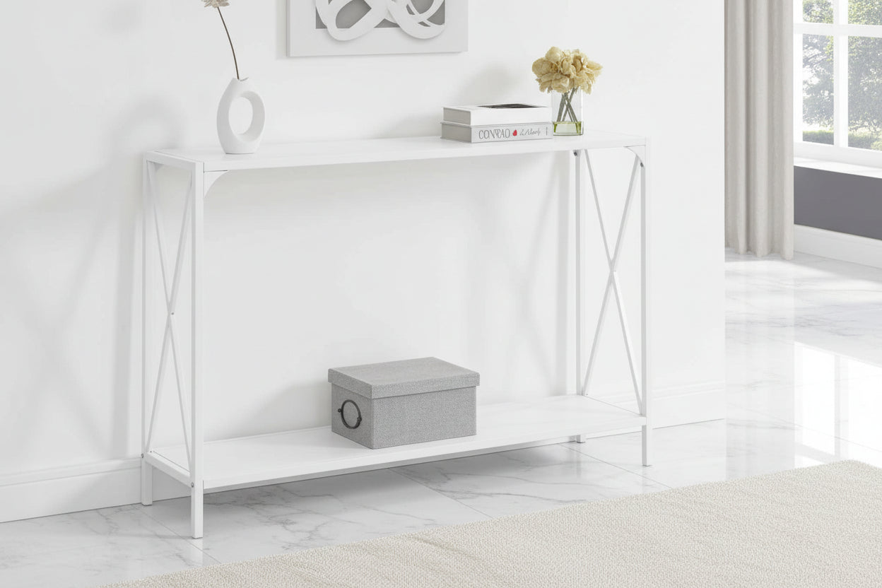 ACCENT TABLE - 48"L / WHITE / WHITE METAL HALL CONSOLE