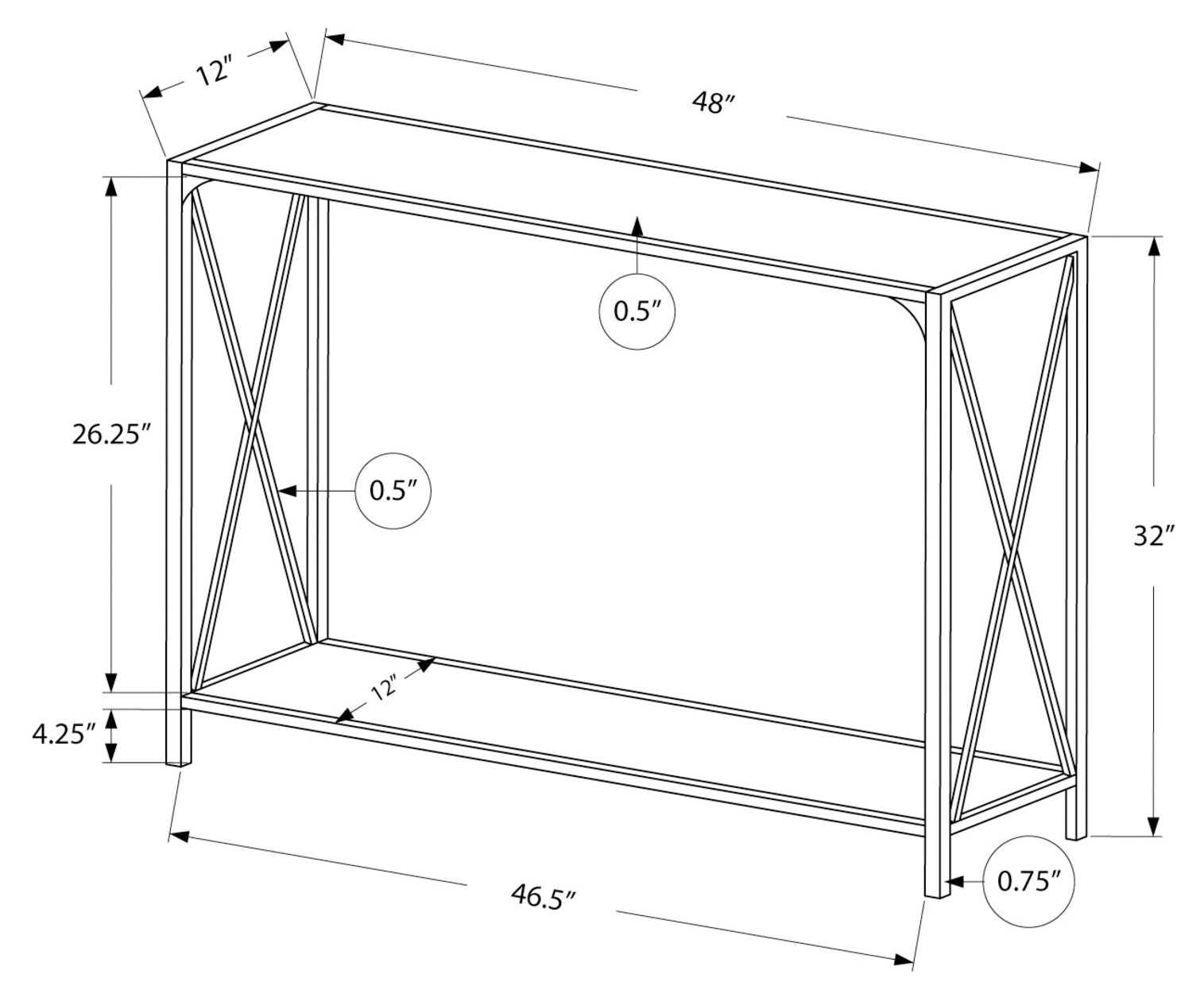 TABLE D'APPOINT - 48"L / BLANC / CONSOLE D'ENTRÉE EN MÉTAL BLANC
