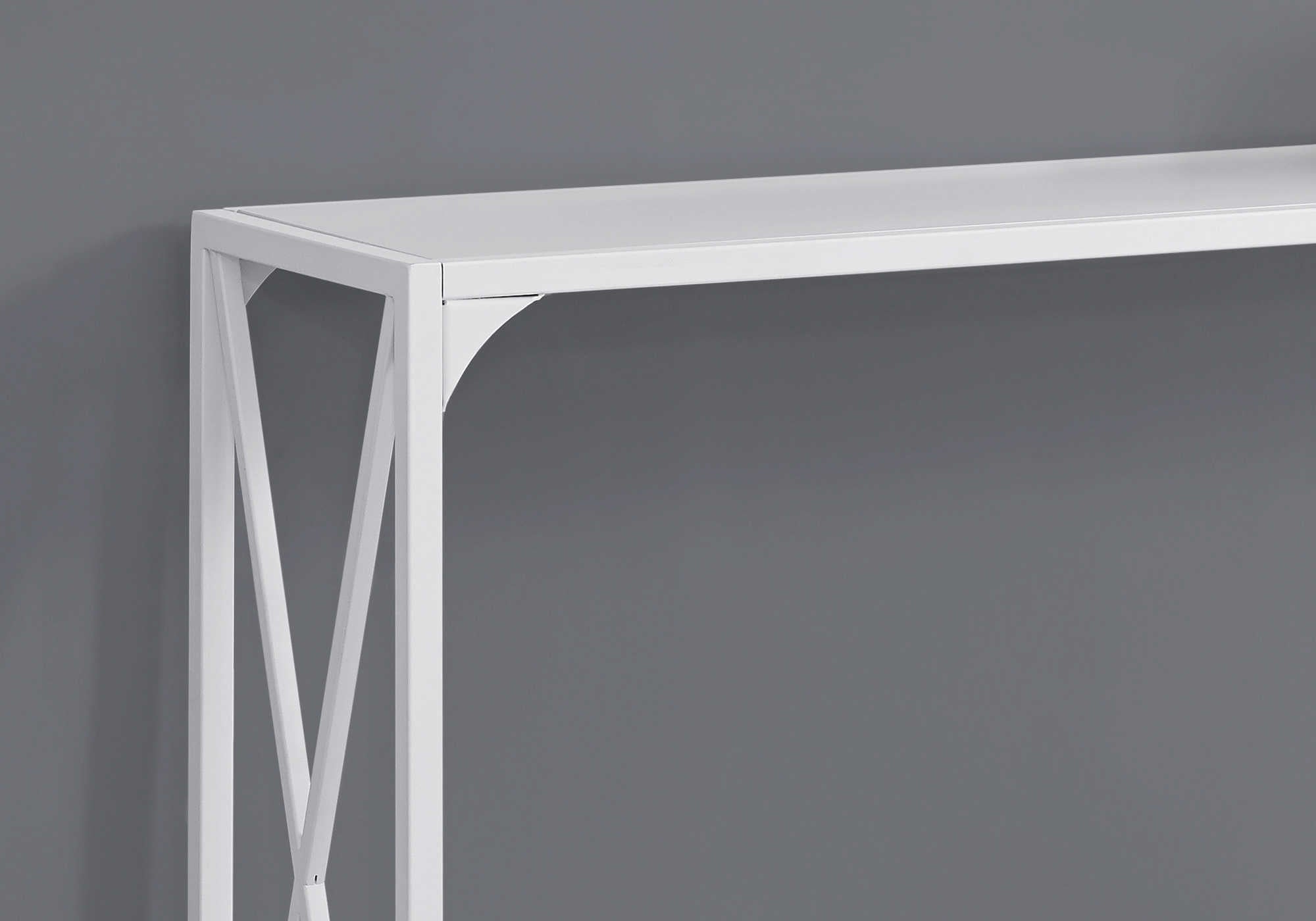 TABLE D'APPOINT - 48"L / BLANC / CONSOLE D'ENTRÉE EN MÉTAL BLANC