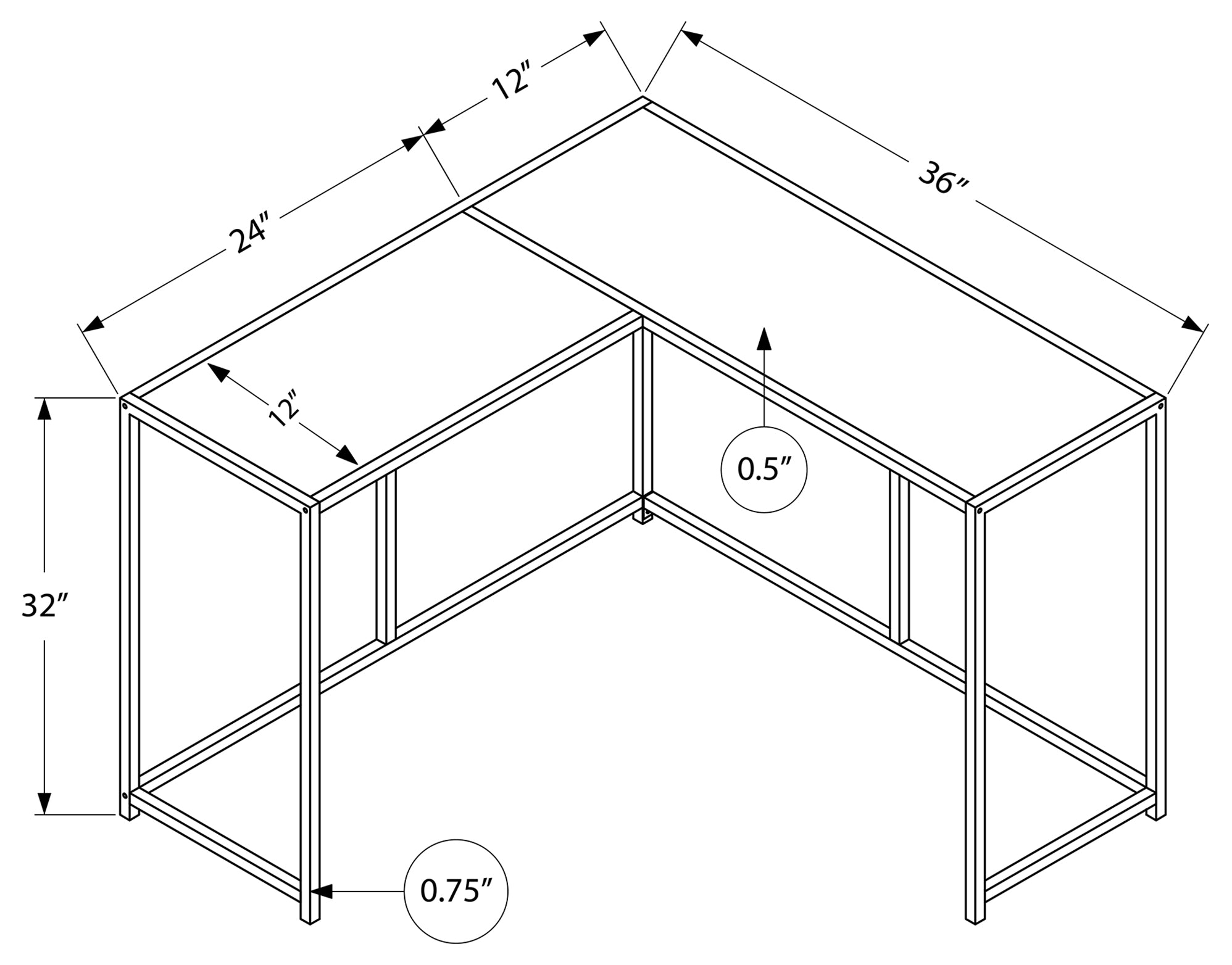 TABLE D'APPOINT - 36"L / NOIR / CONSOLE D'ANGLE NOIRE