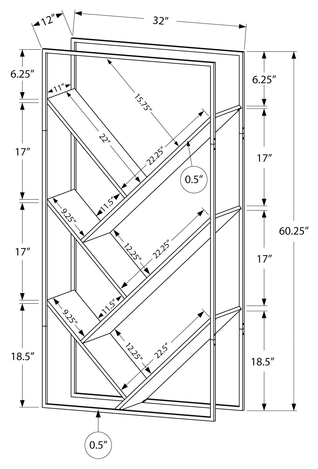 BOOKCASE - 60"H / GREY / BLACK METAL