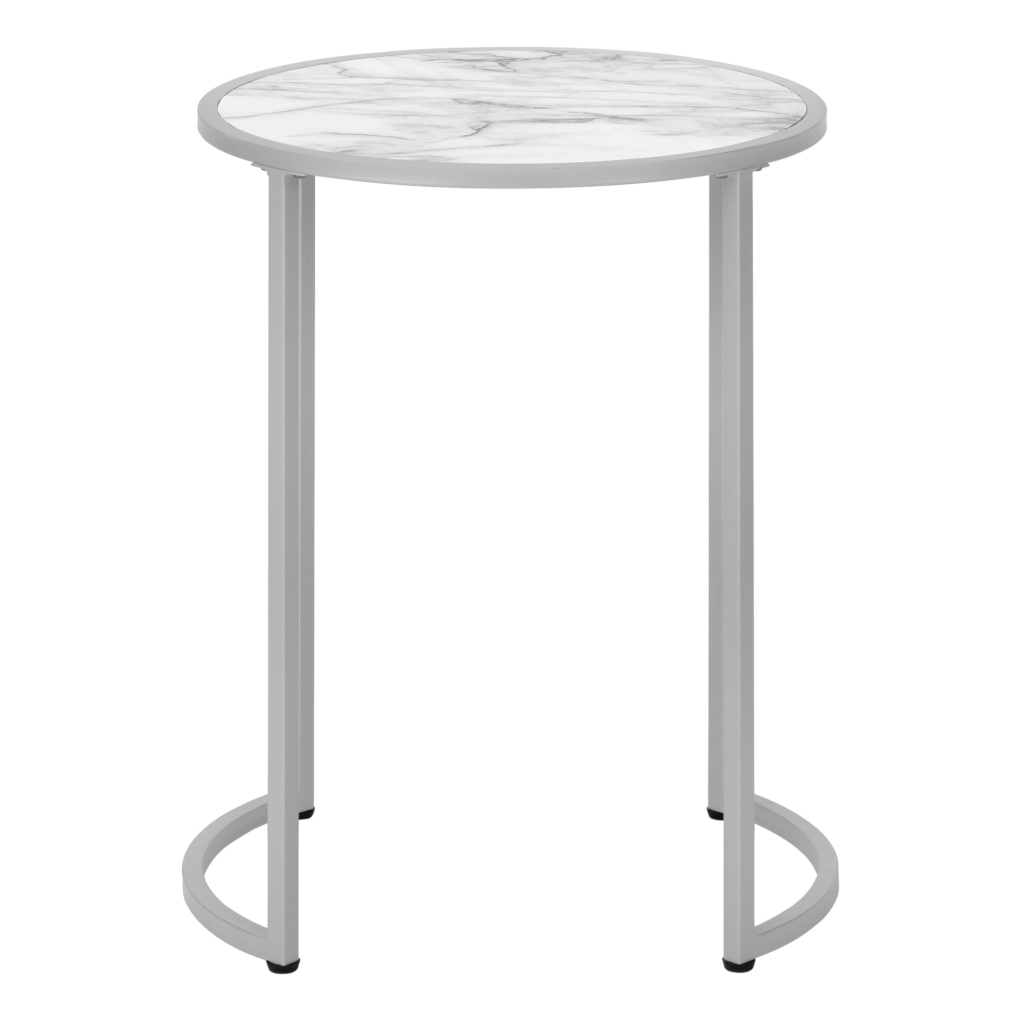 ACCENT TABLE - 24"H / WHITE MARBLE-LOOK / SILVER METAL