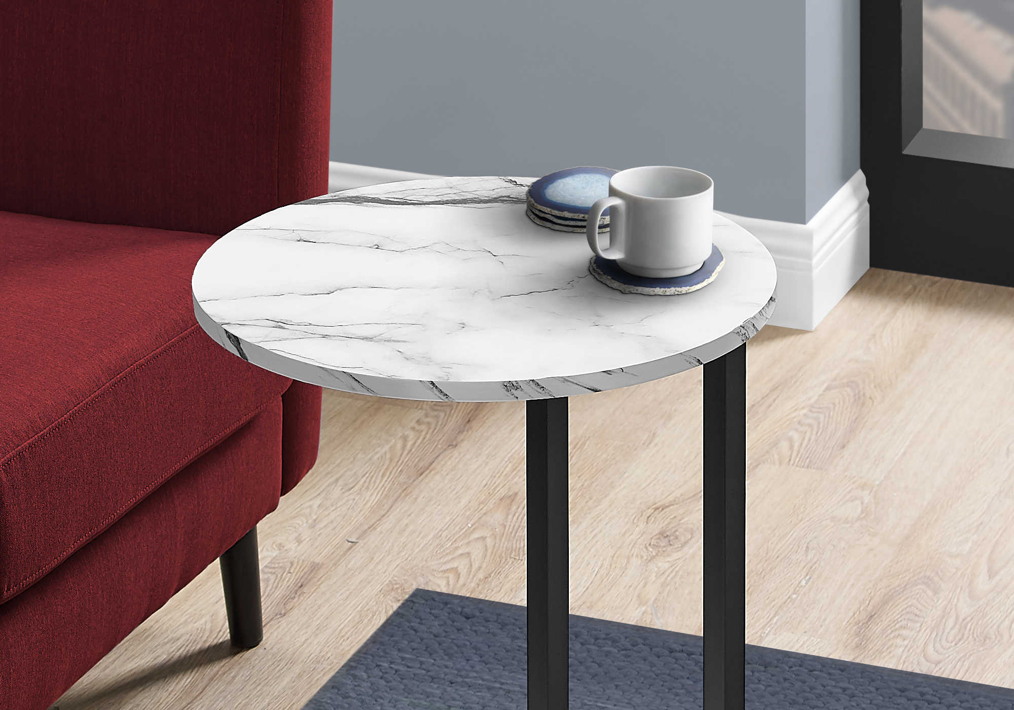 ACCENT TABLE - 24"H / WHITE MARBLE-LOOK / BLACK METAL