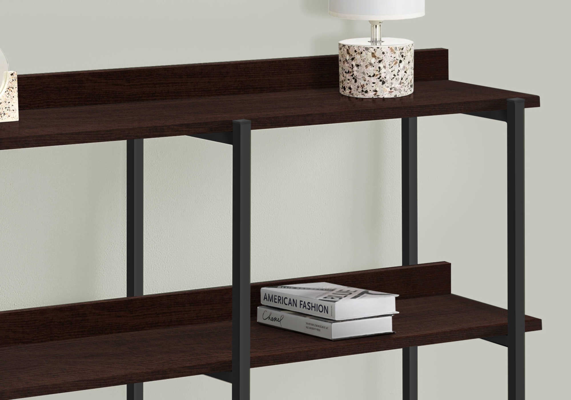TABLE D'APPOINT - 48"L / ESPRESSO / CONSOLE D'ENTRÉE EN MÉTAL NOIR