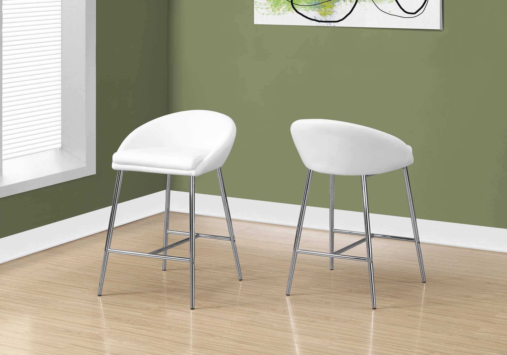 TABOURET DE BAR - 2 PIÈCES / BLANC / BASE CHROMÉE / HAUTEUR COMPTOIR