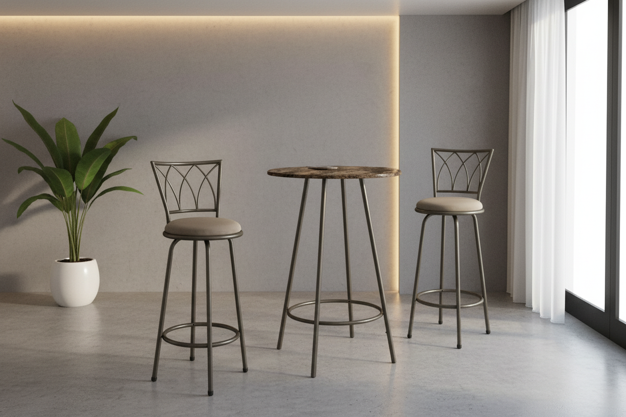 HOME BAR - 30"DIA / ESPRESSO MARBLE / COFFEE METAL