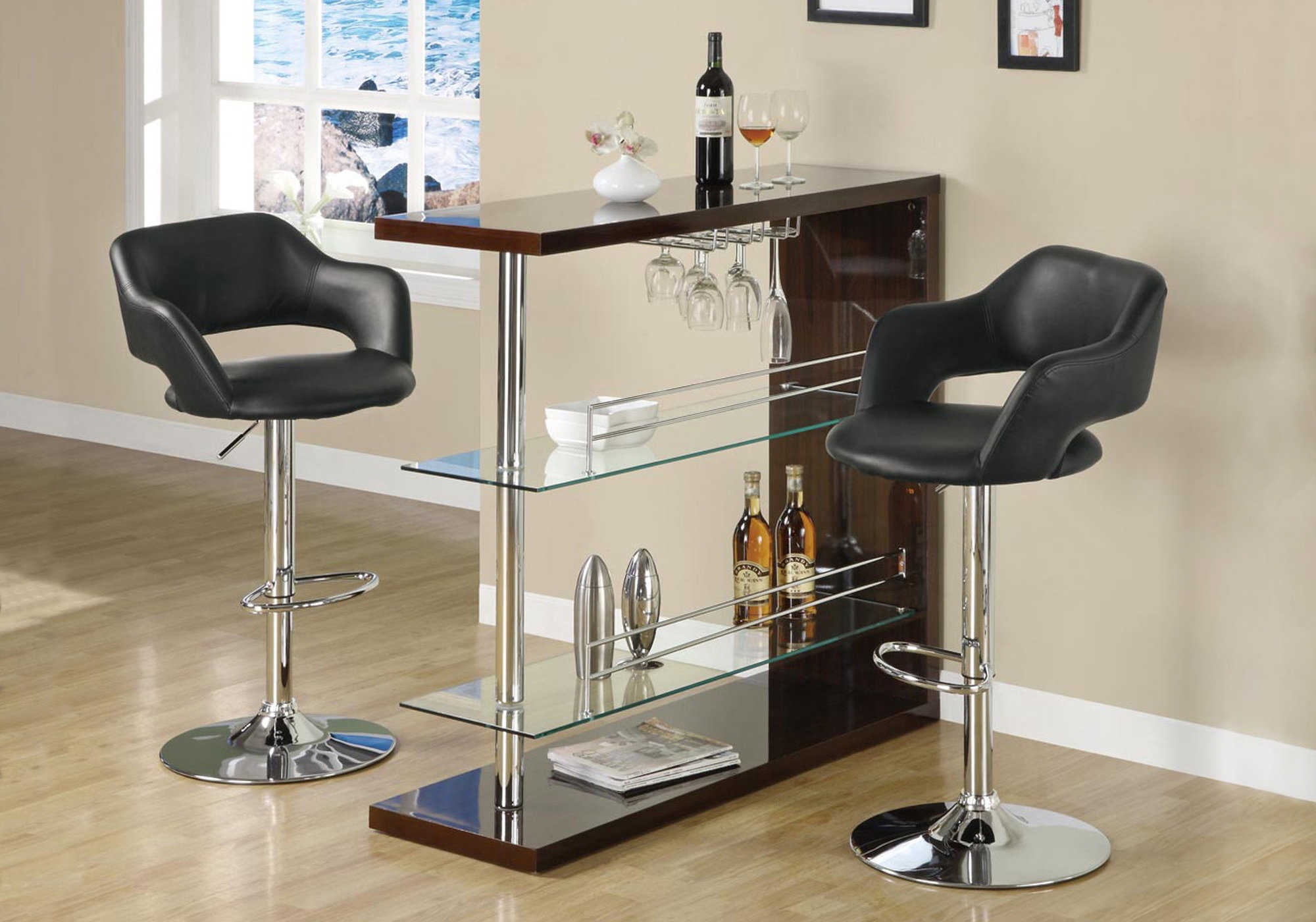 TABOURET DE BAR - NOIR / MÉTAL CHROME À LEVER HYDRAULIQUE