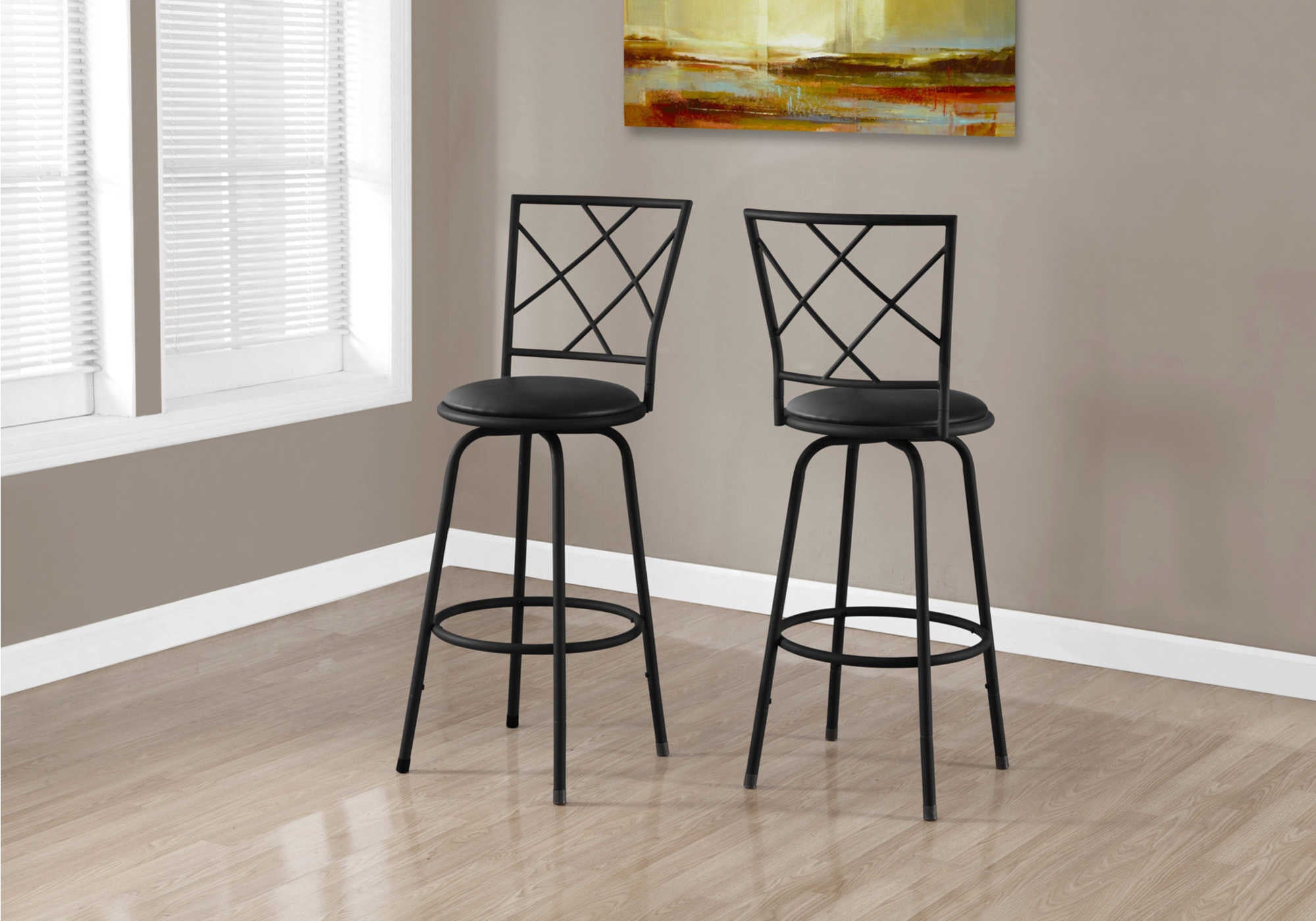 TABOURET DE BAR - 2 PIÈCES / PIVOTANT / NOIR / SIÈGE SIMILI CUIR NOIR