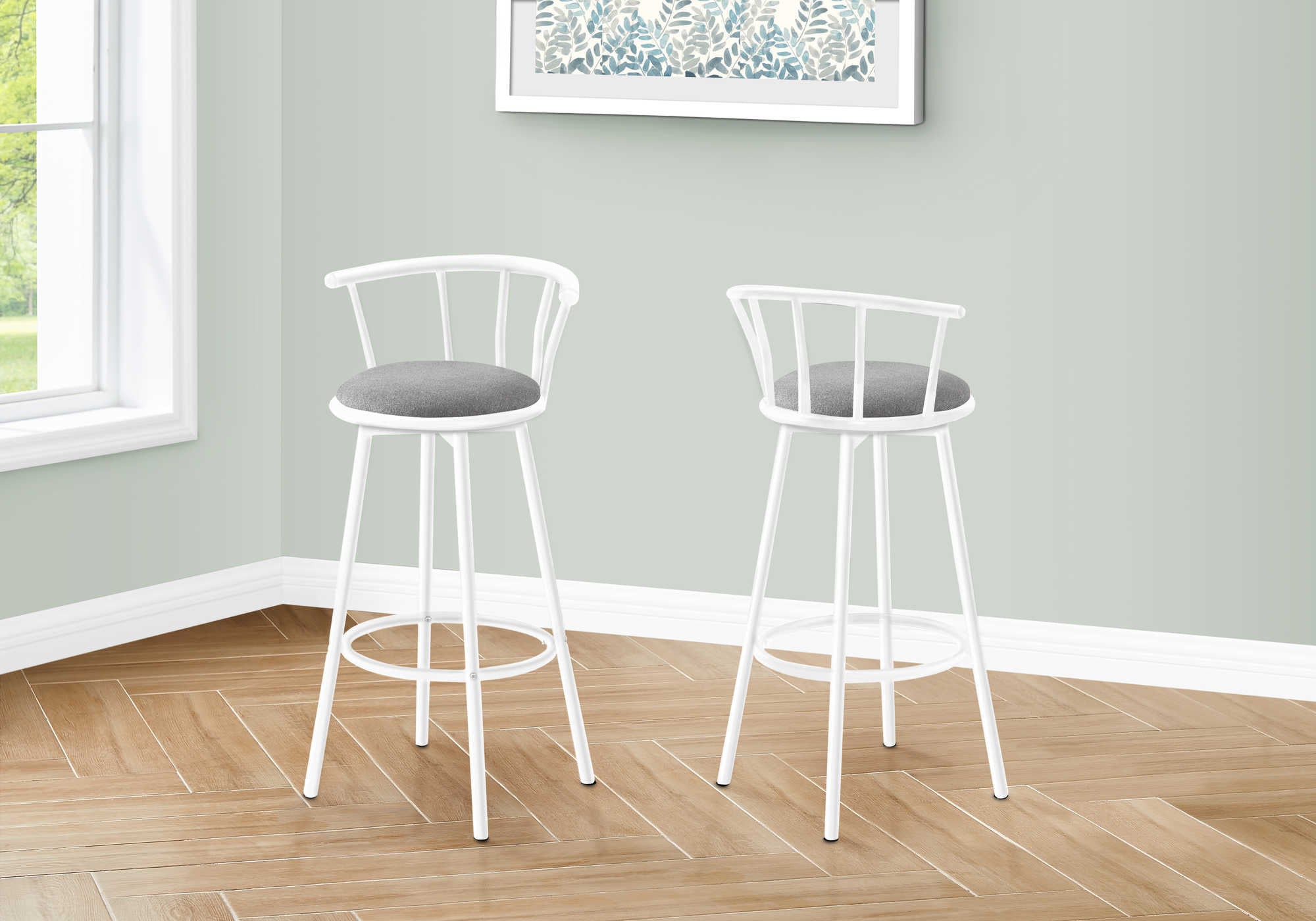 TABOURET DE BAR - 2 PIÈCES / 36"H / PIVOTANT / MÉTAL BLANC