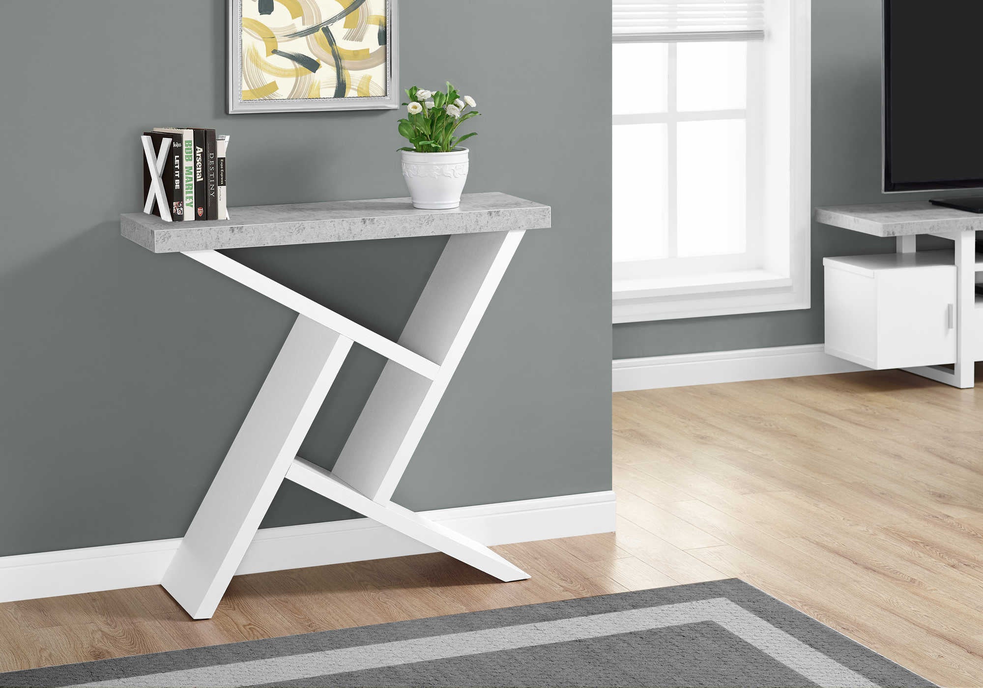 TABLE D'APPOINT - 91 cm (36 po) / BLANC / CONSOLE D'ENTRÉE ASPECT CIMENT