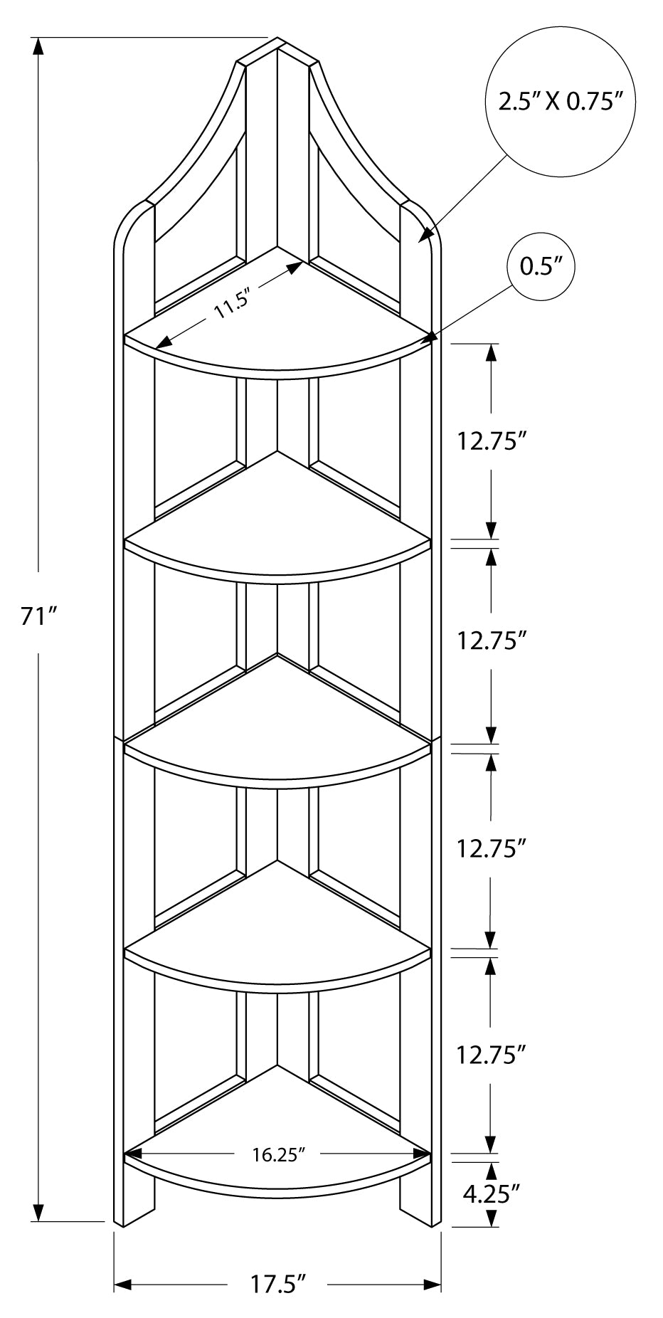 BOOKCASE - 72"H / WHITE CORNER ACCENT ETAGERE