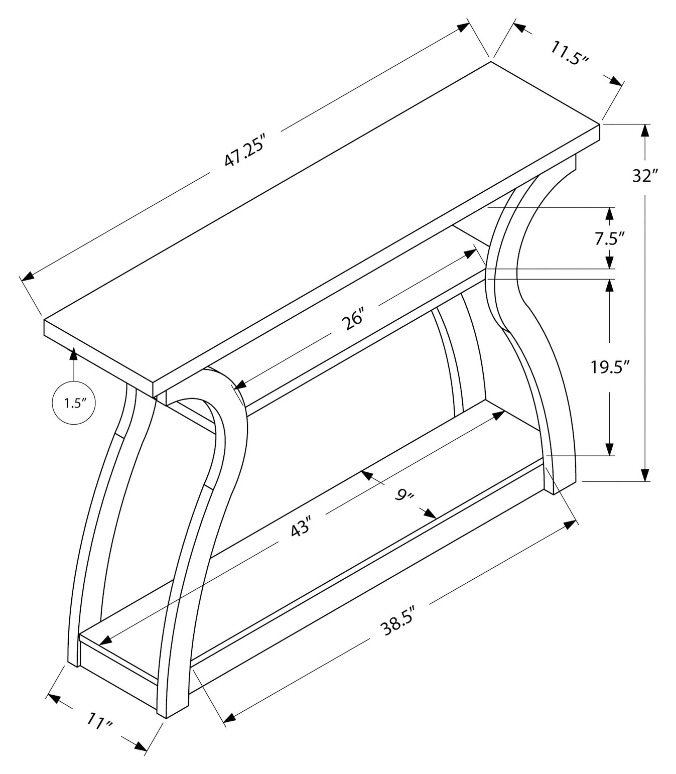 TABLE D'APPOINT - 47"L / CONSOLE D'ENTRÉE BLANCHE