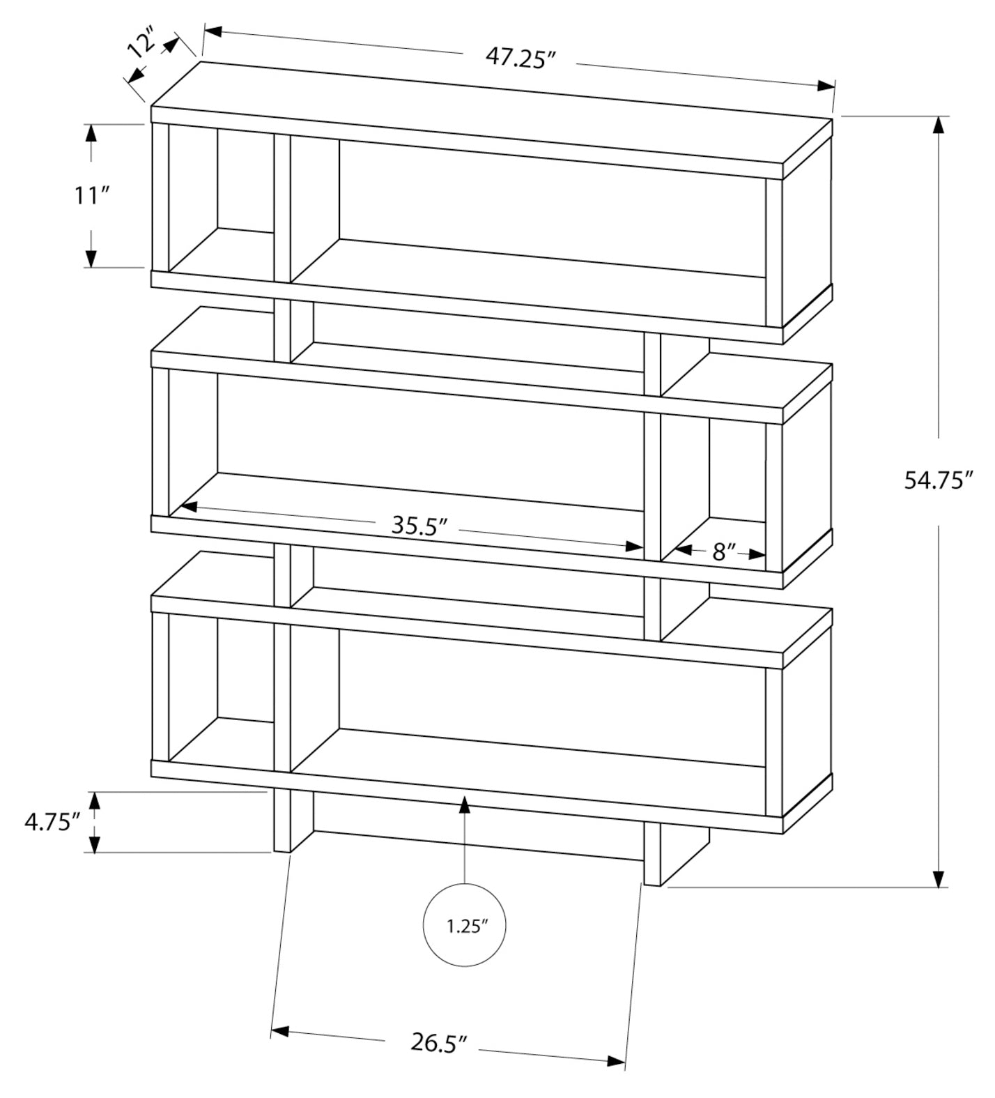 BOOKCASE - 55"H / WHITE MODERN STYLE