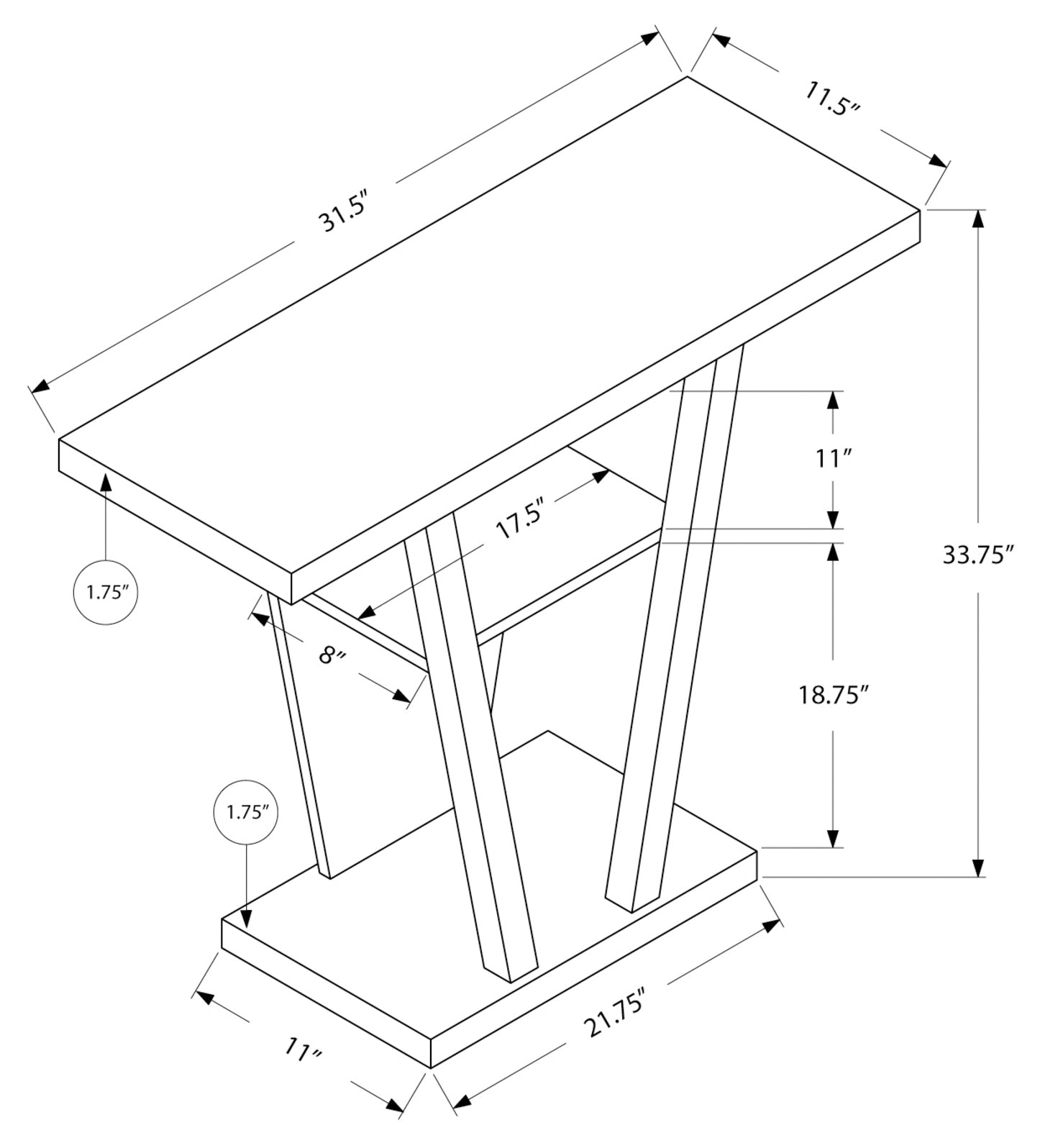 TABLE D'APPOINT - 32"L / CONSOLE D'ENTRÉE BLANCHE