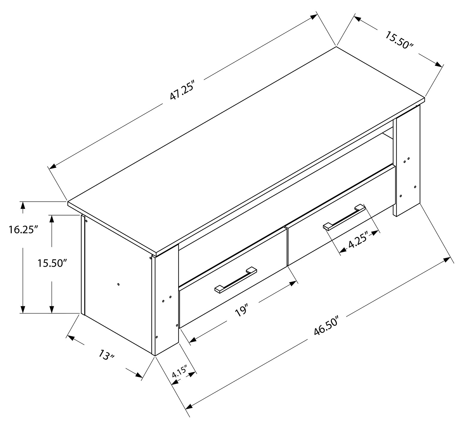 TV STAND - 48"L / DARK TAUPE WITH 2 STORAGE DRAWERS