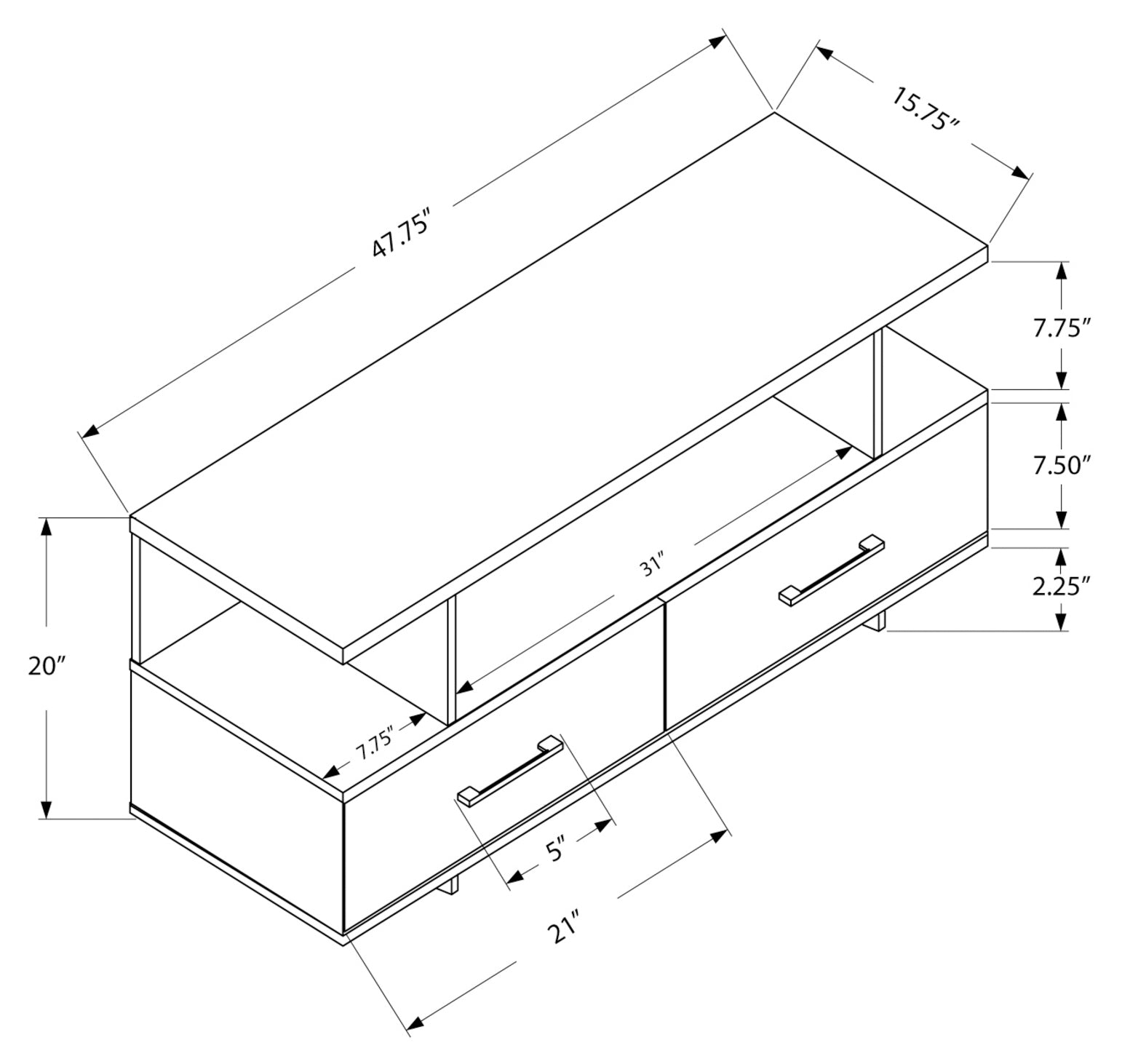 TV STAND - 48"L / GREY WITH 2 STORAGE DRAWERS