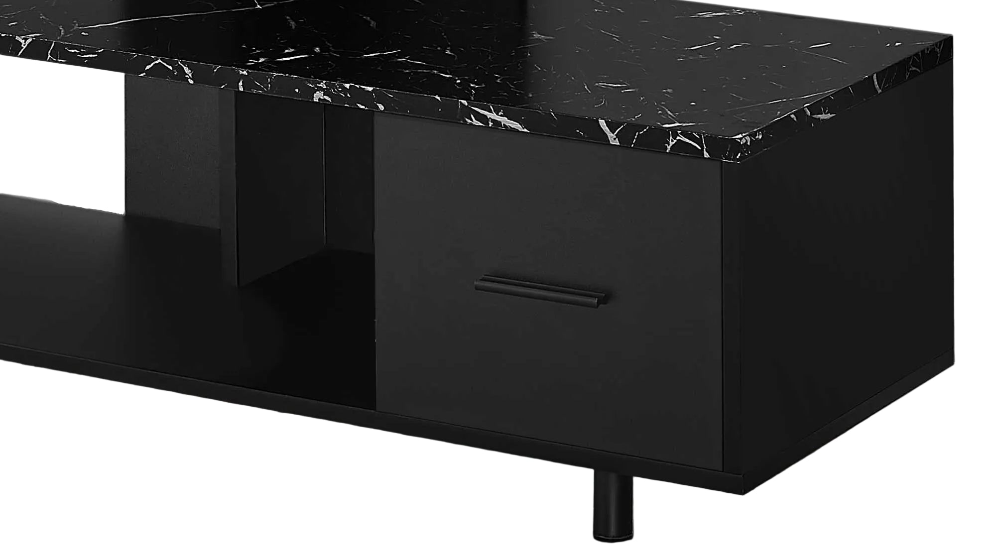 MEUBLE TV - 48"L / NOIR / DESSUS EN MARBRE NOIR / 1 TIROIR
