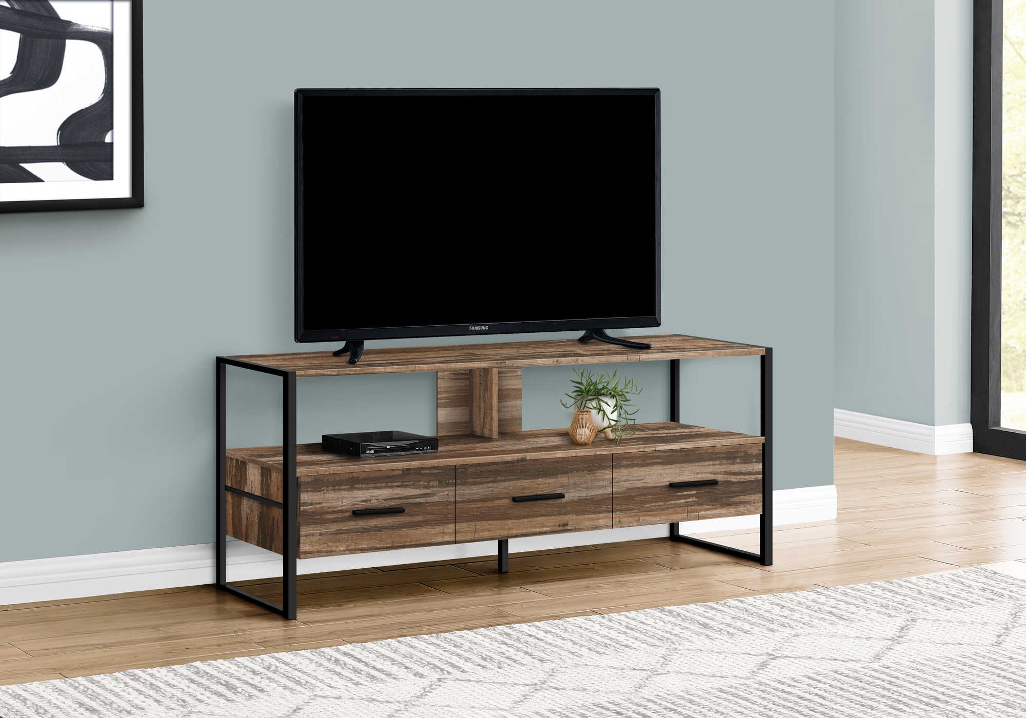 TV STAND - 48"L / BROWN RECLAIMED / BLACK METAL