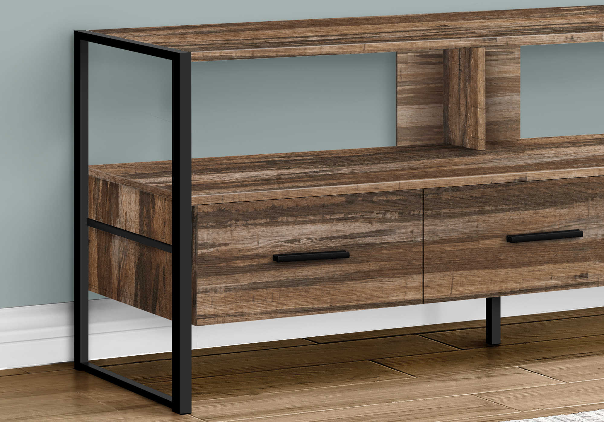 TV STAND - 48"L / BROWN RECLAIMED / BLACK METAL