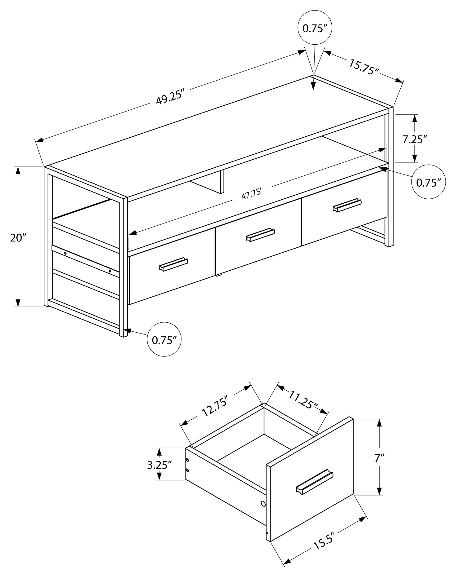 MEUBLE TV - 48"L / BOIS RÉCUPÉRÉ MARRON / MÉTAL NOIR