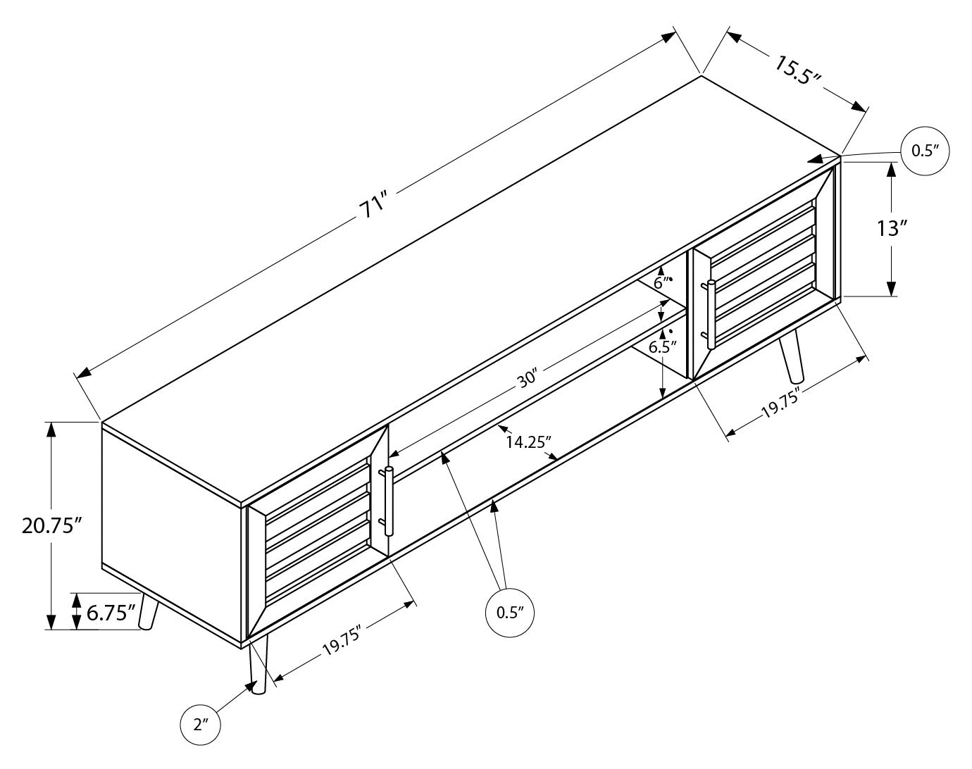 TV STAND - 72"L / BROWN WOOD-LOOK WITH 2 DOORS