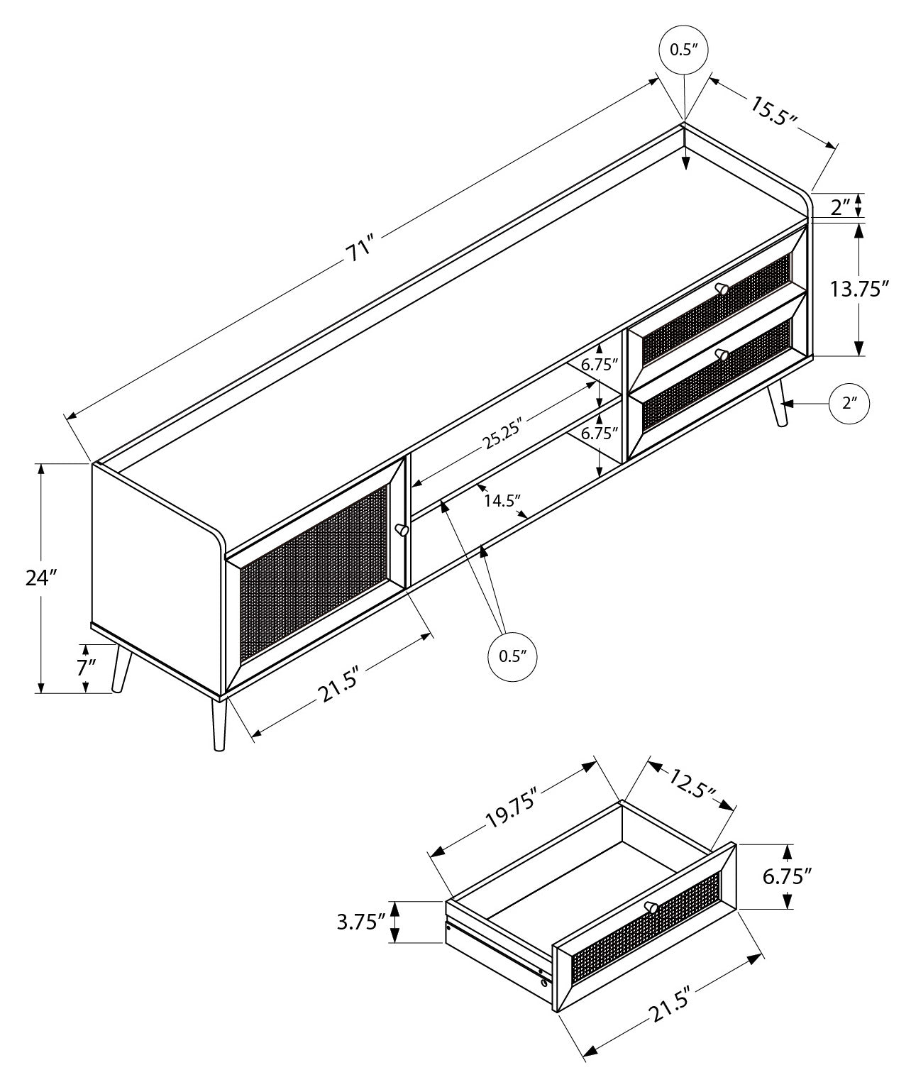 TV STAND - 72"L / WALNUT WITH STORAGE