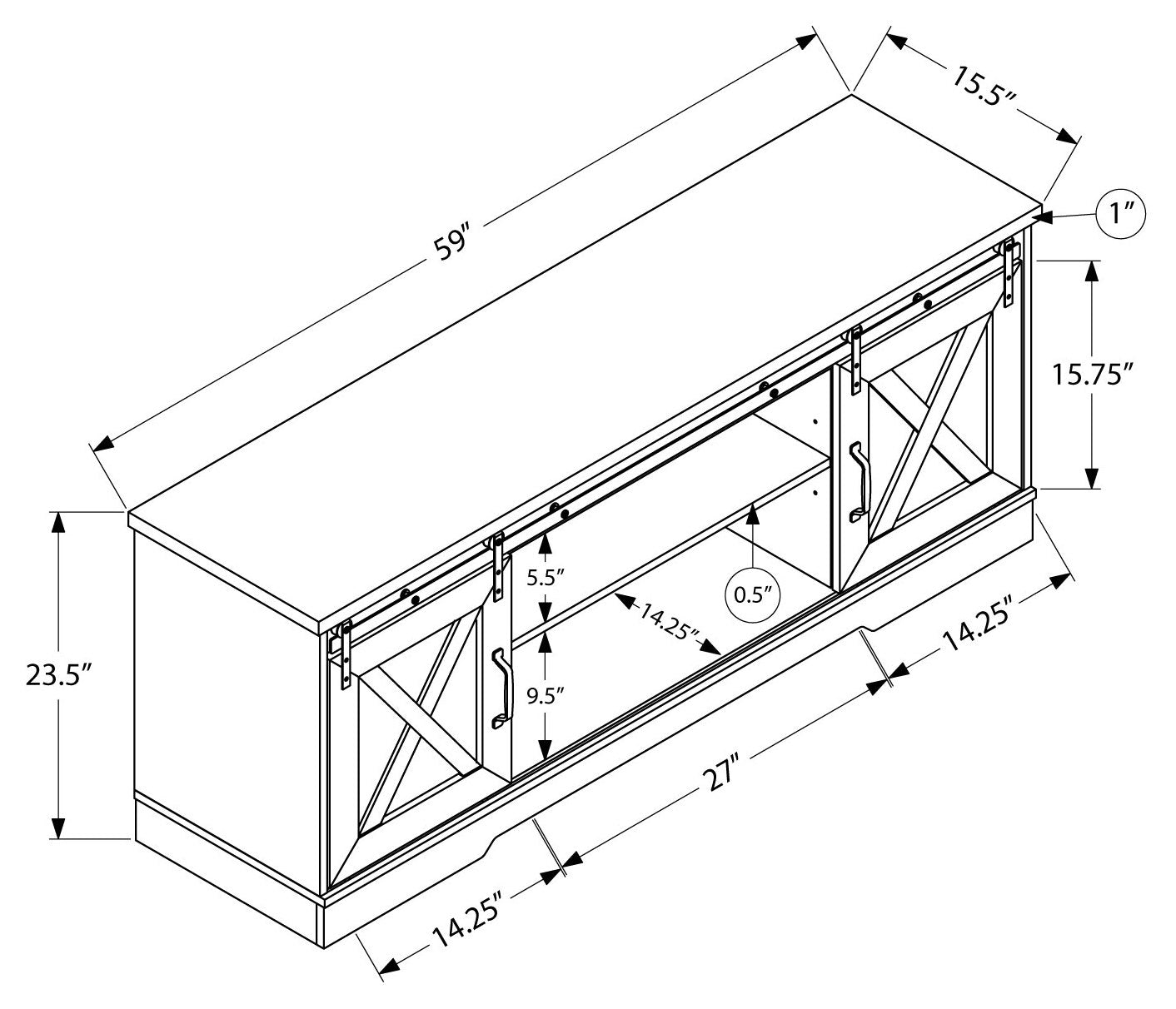 TV STAND - 60"L / BROWN RECLAIMED-LOOK / 2 SLIDING DOORS