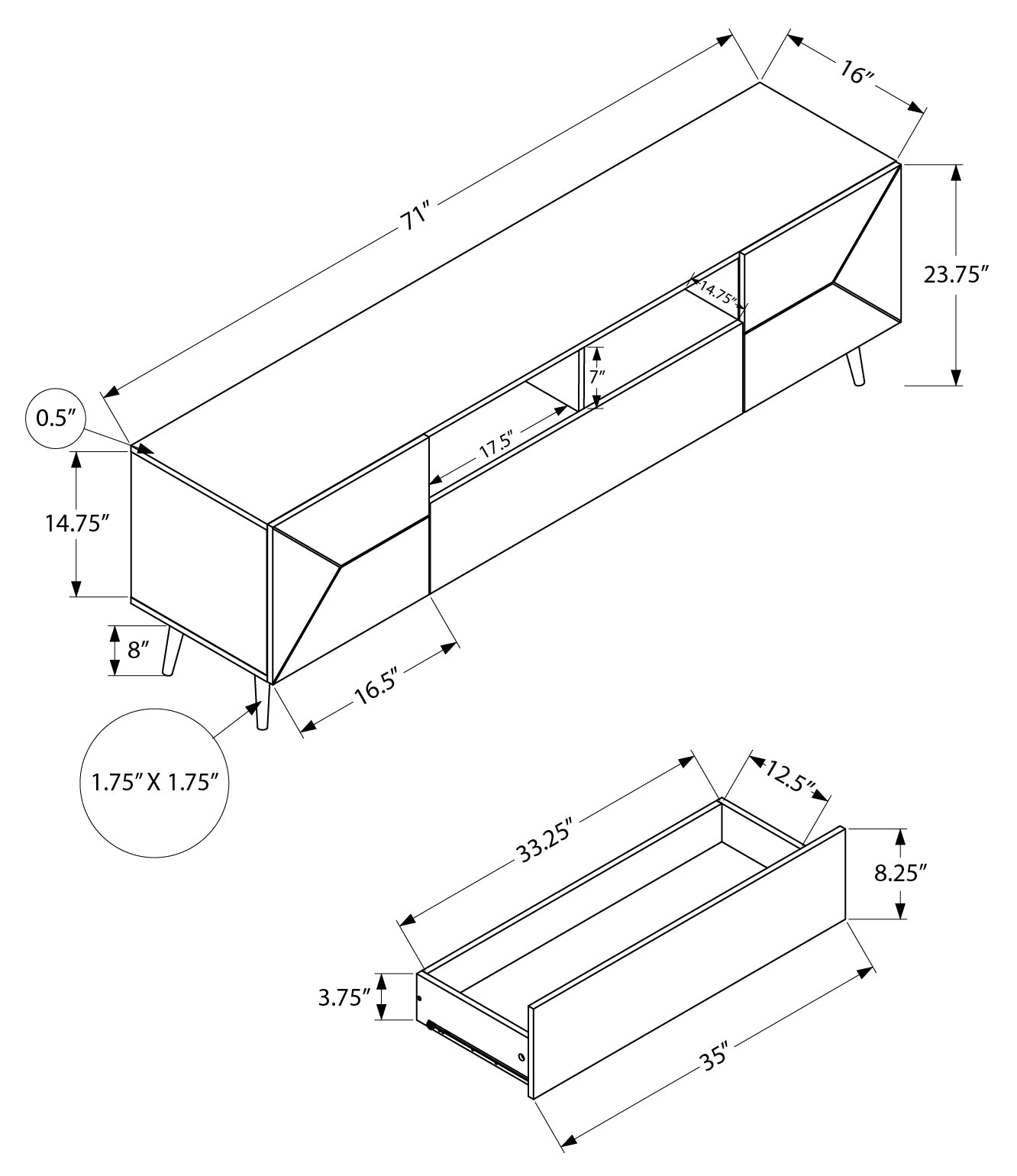 MEUBLE TV - 72"L / NOYER AVEC RANGEMENT